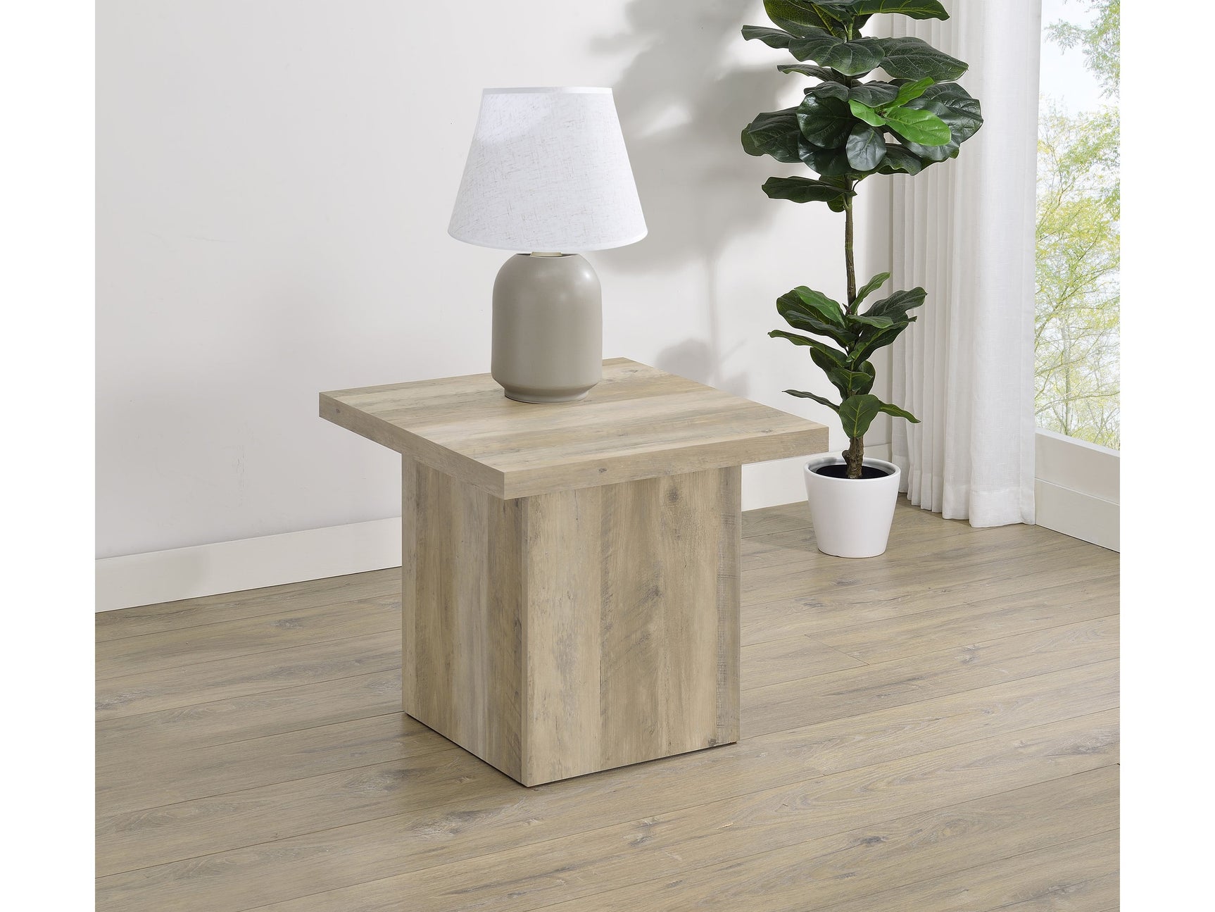 Devar Distressed Pine Square Engineered Wood End Table - Ornate Home