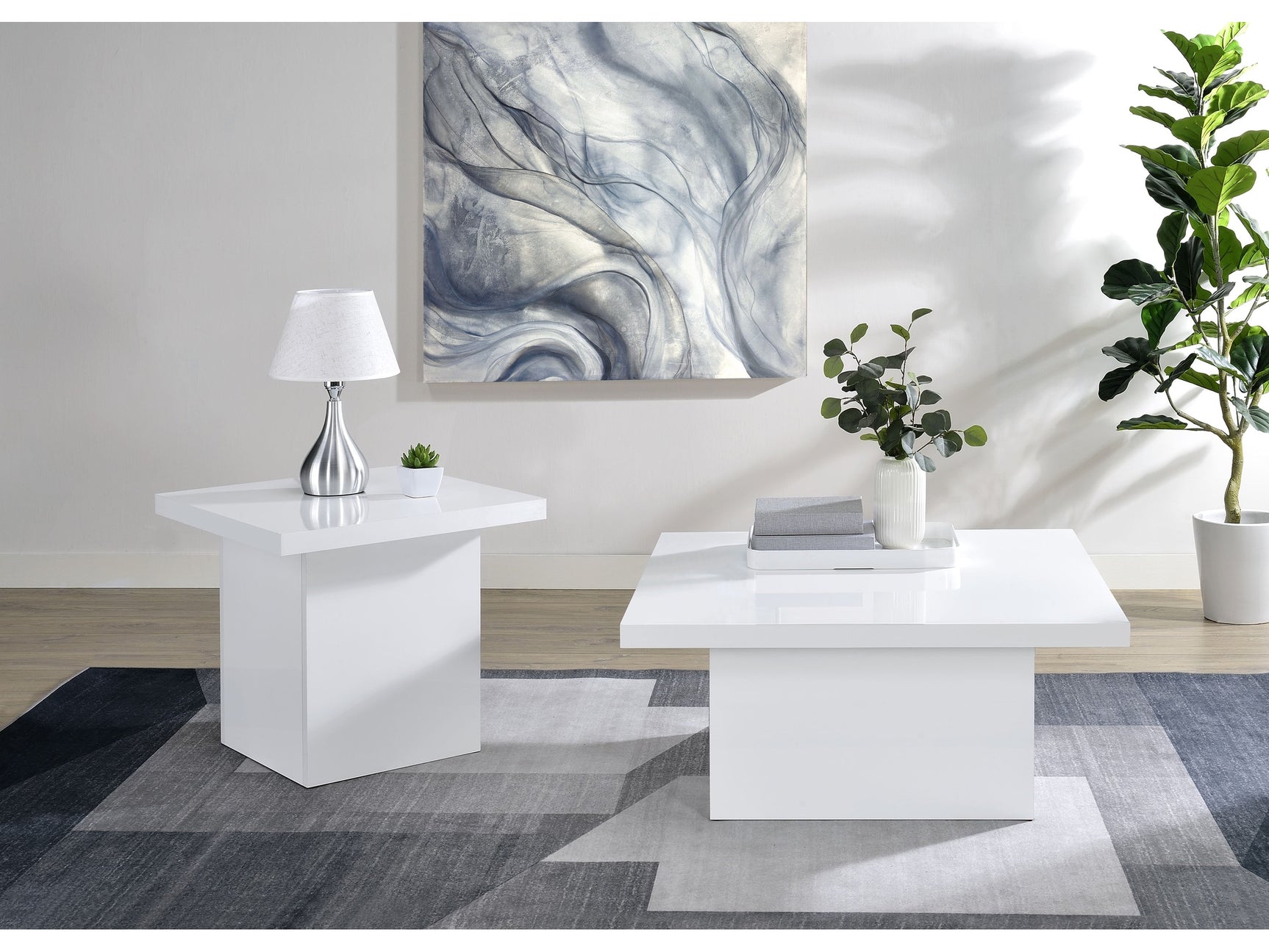 Devar White High Gloss 2-piece Square Coffee End Table Set - Ornate Home