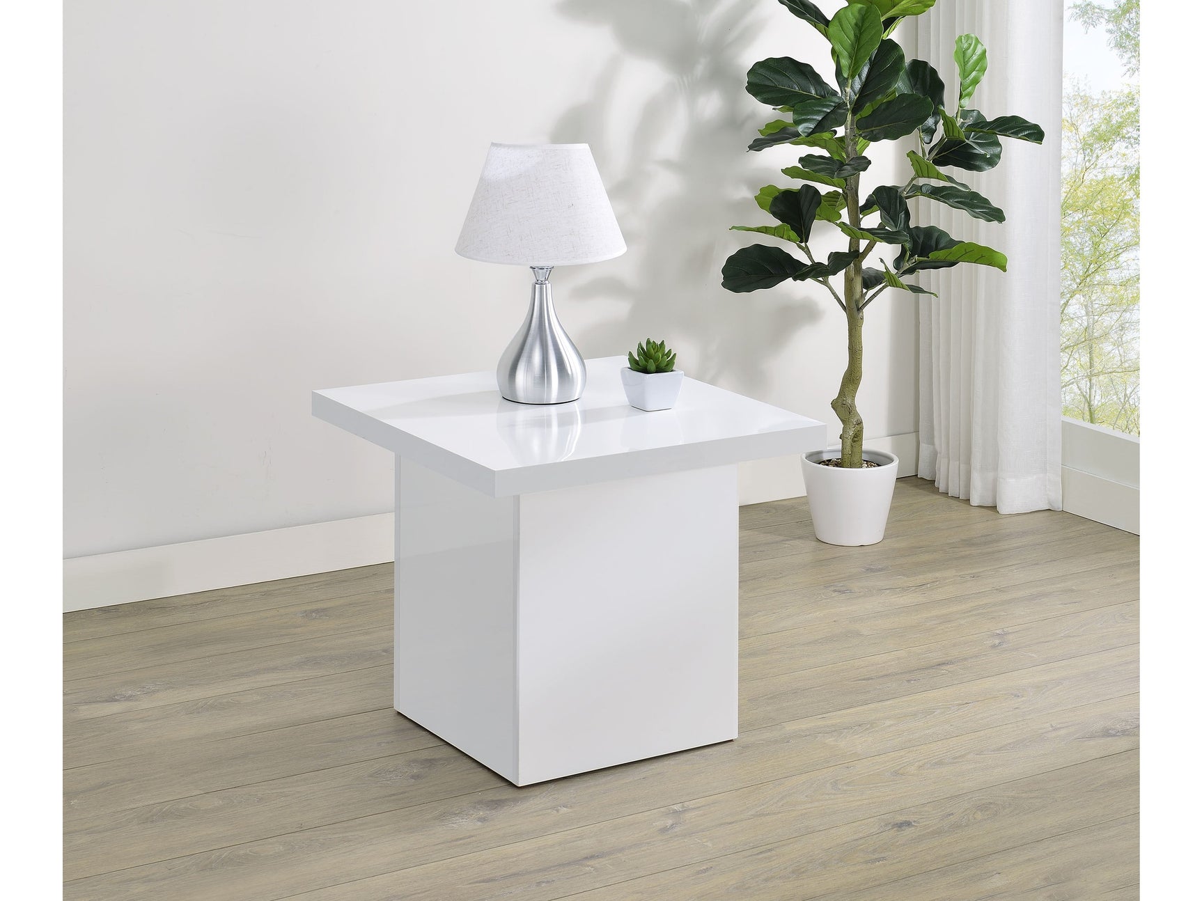 Devar White High Gloss Square Engineered Wood Side End Table - Ornate Home