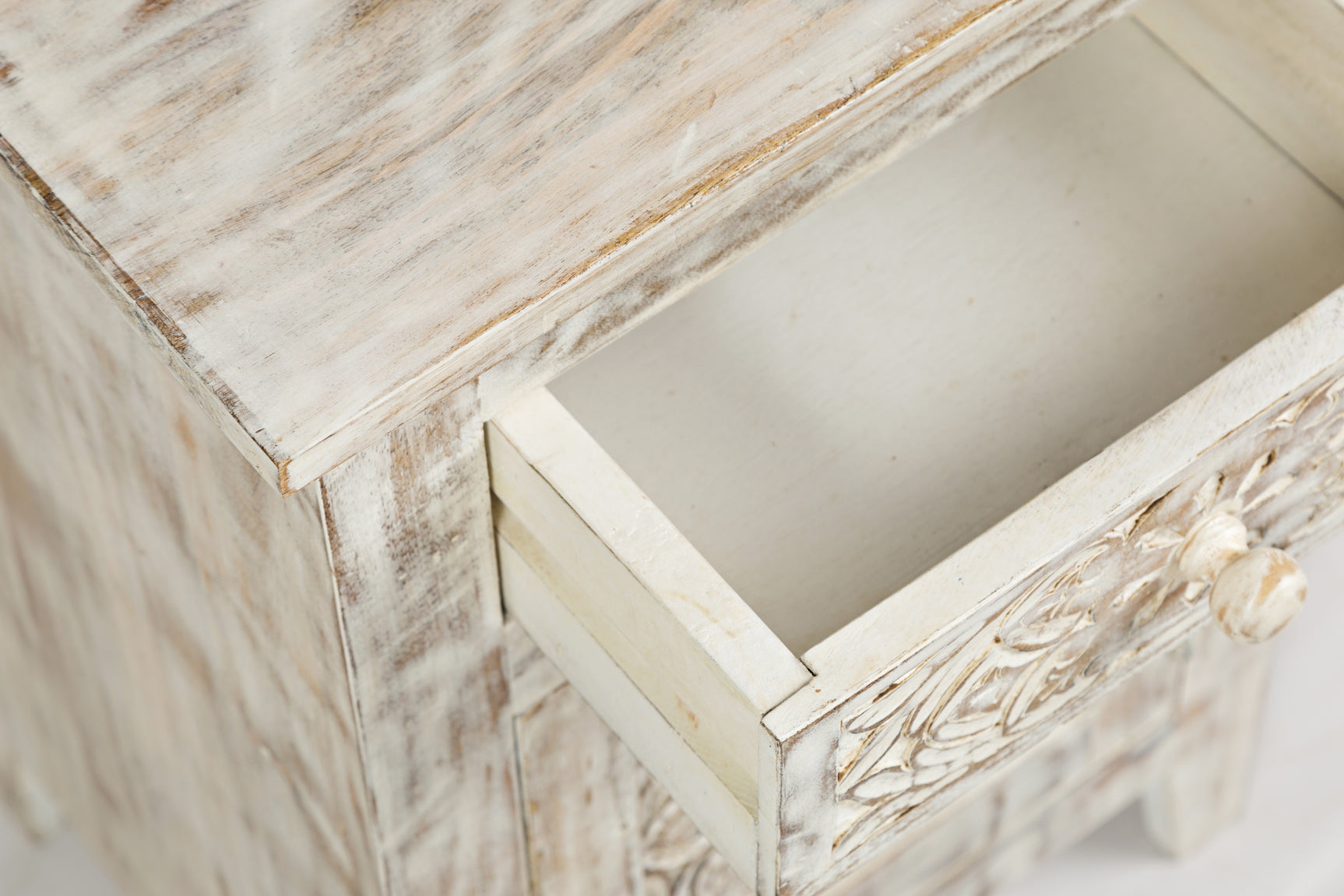 Devi Weathered White Accent Table - Ornate Home