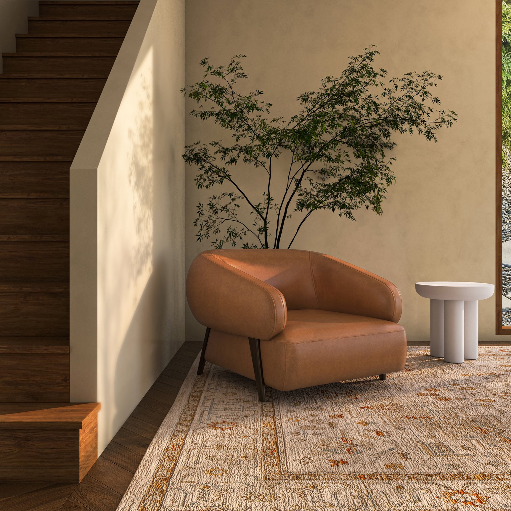 Devlin Tan Leather Lounge Chair - Ornate Home