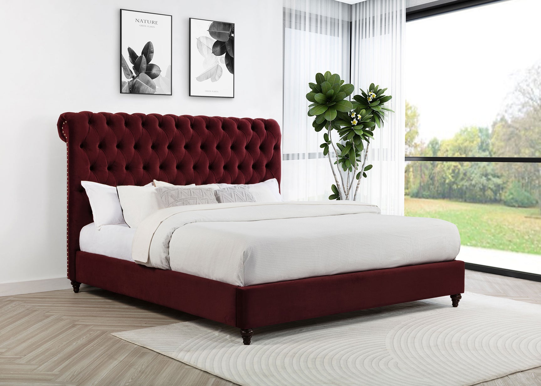 Devon Wine Red Upholstered California King Panel Bed - Ornate Home