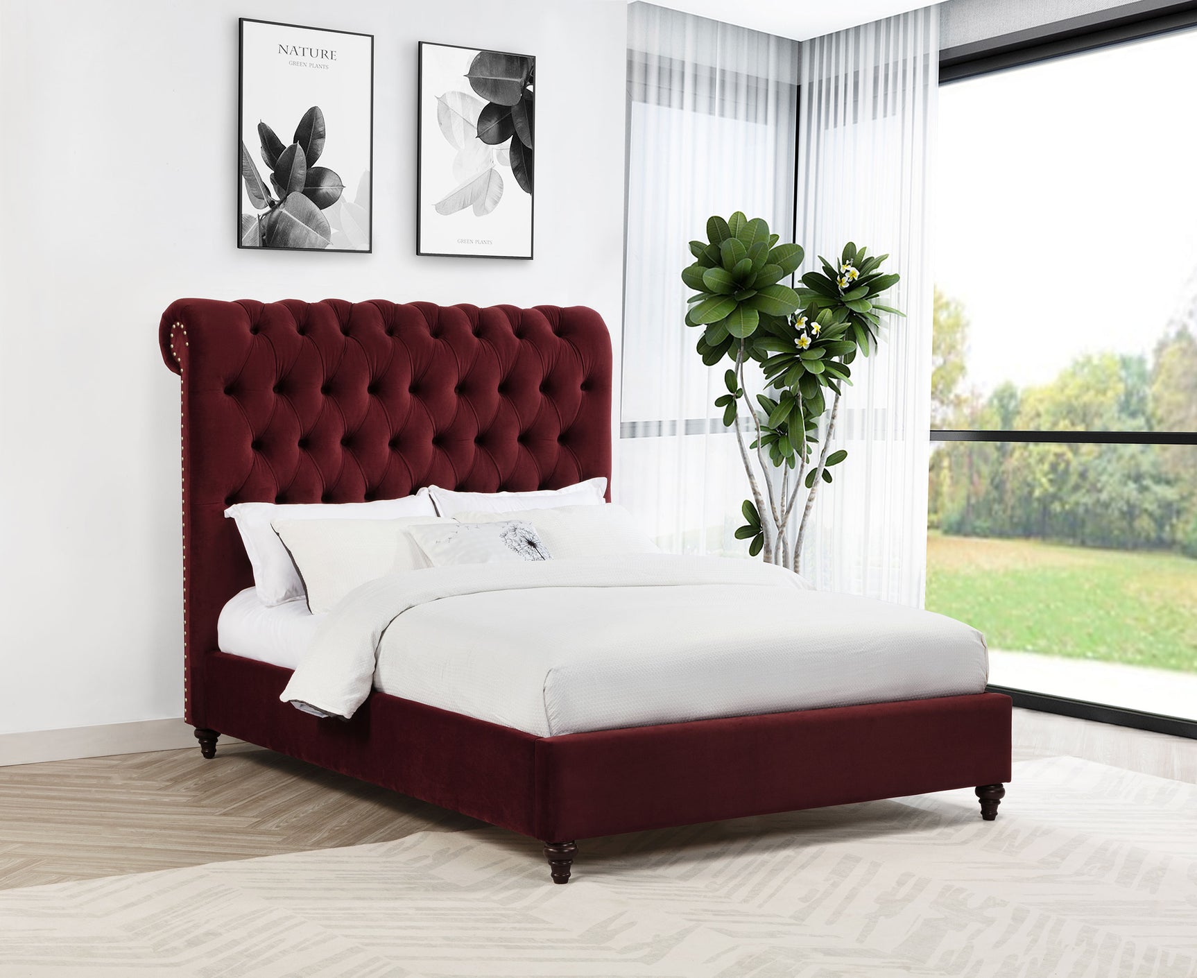 Devon Wine Red Upholstered Full Panel Bed - Ornate Home