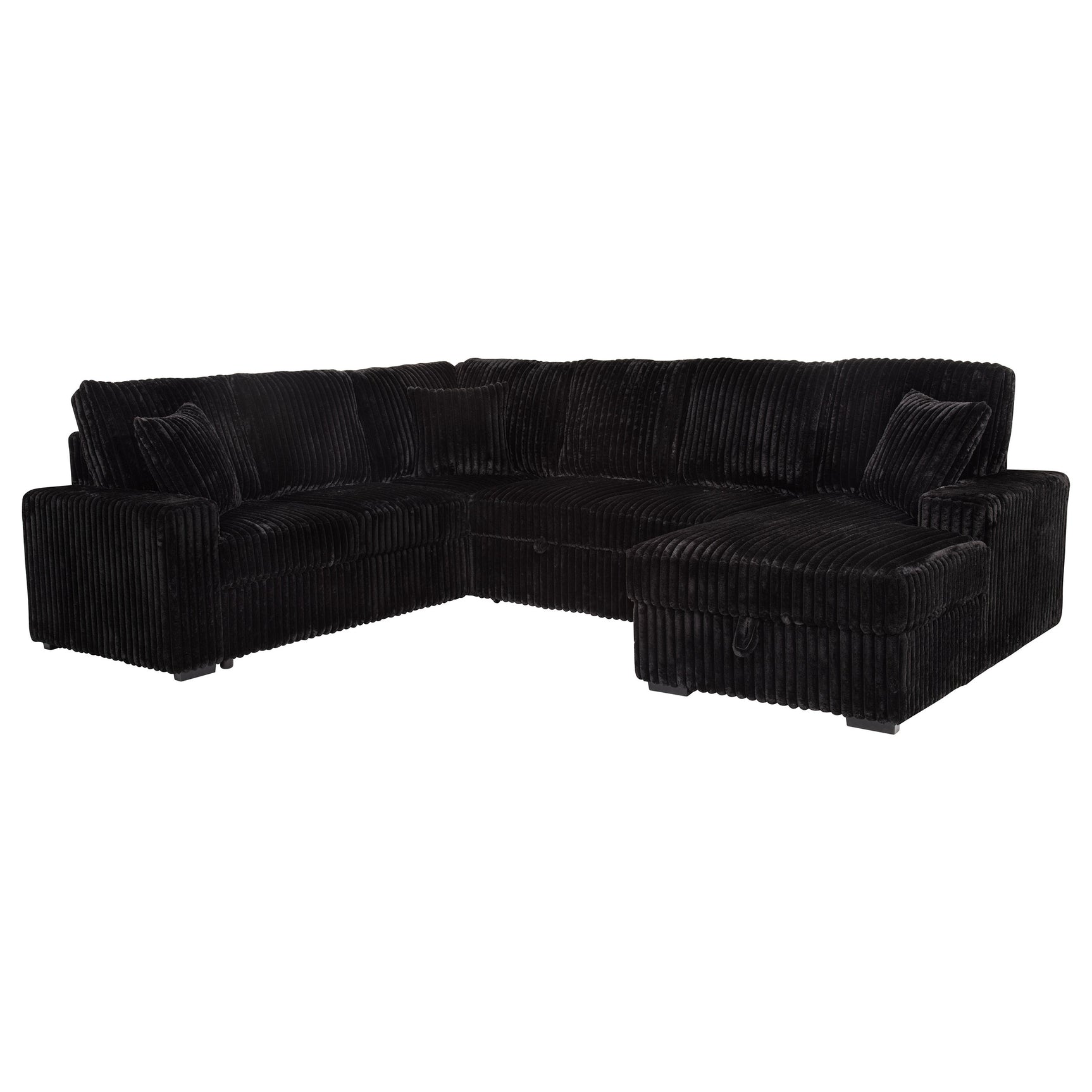 Devonshire Black Sleeper Sectional Sofa Storage Chaise - Ornate Home
