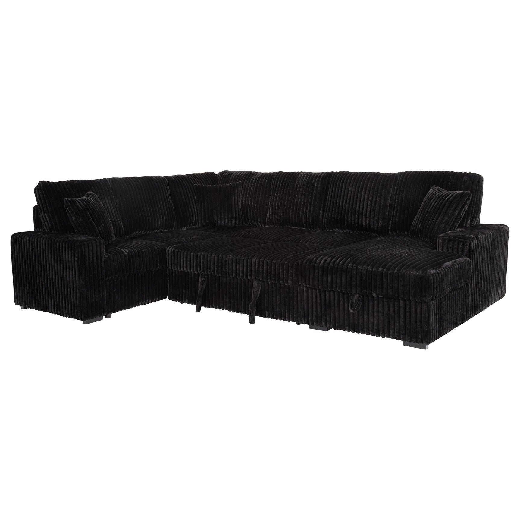 Devonshire Black Sleeper Sectional Sofa Storage Chaise - Ornate Home