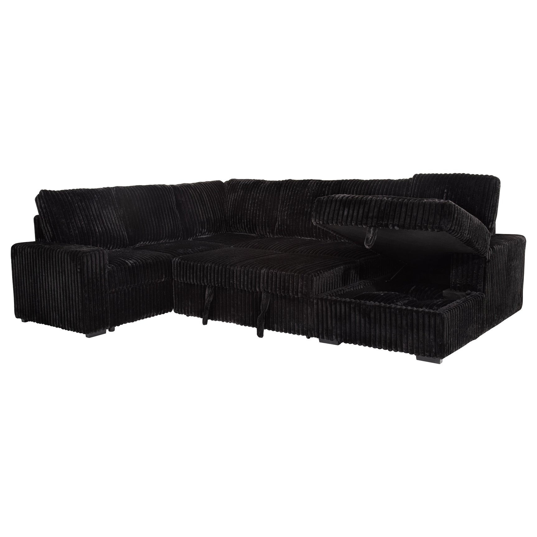Devonshire Black Sleeper Sectional Sofa Storage Chaise - Ornate Home