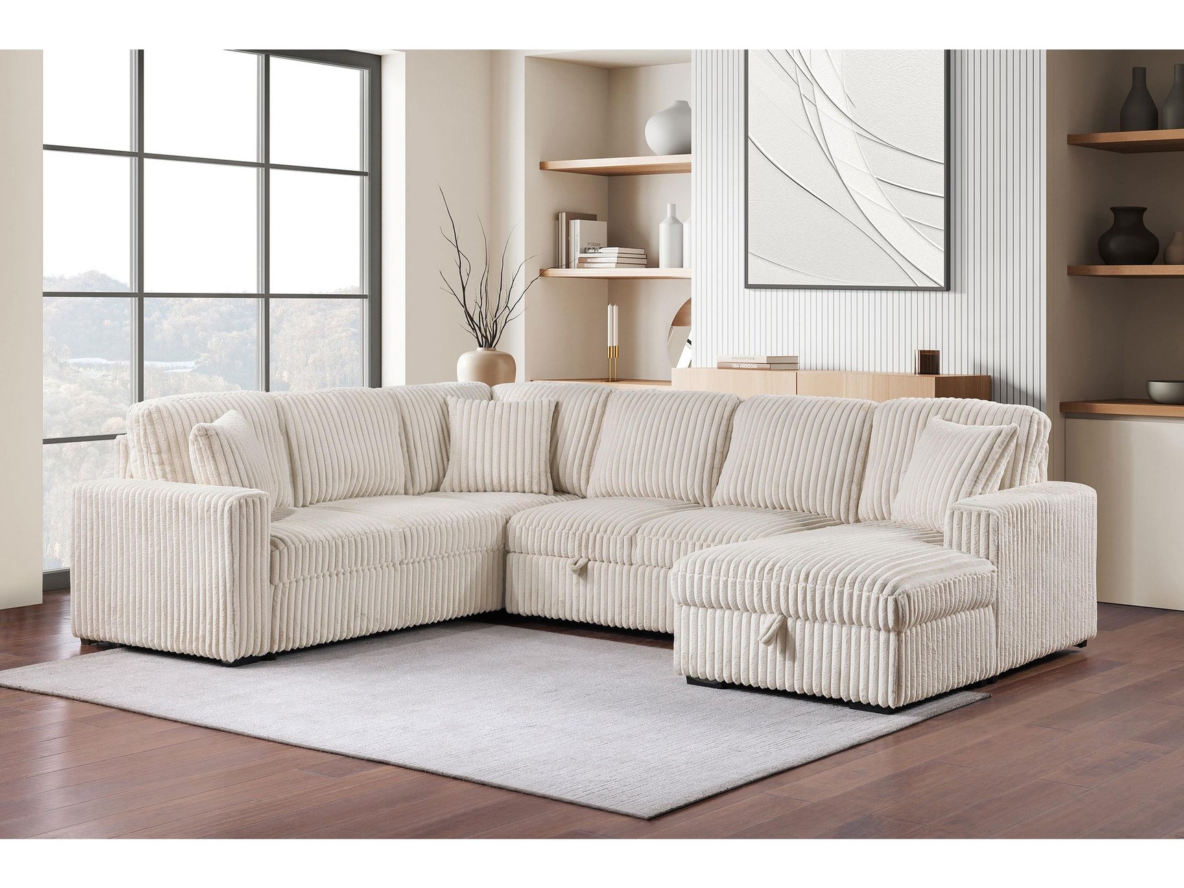 Devonshire Camel Sleeper Sectional Sofa Storage Chaise - Ornate Home