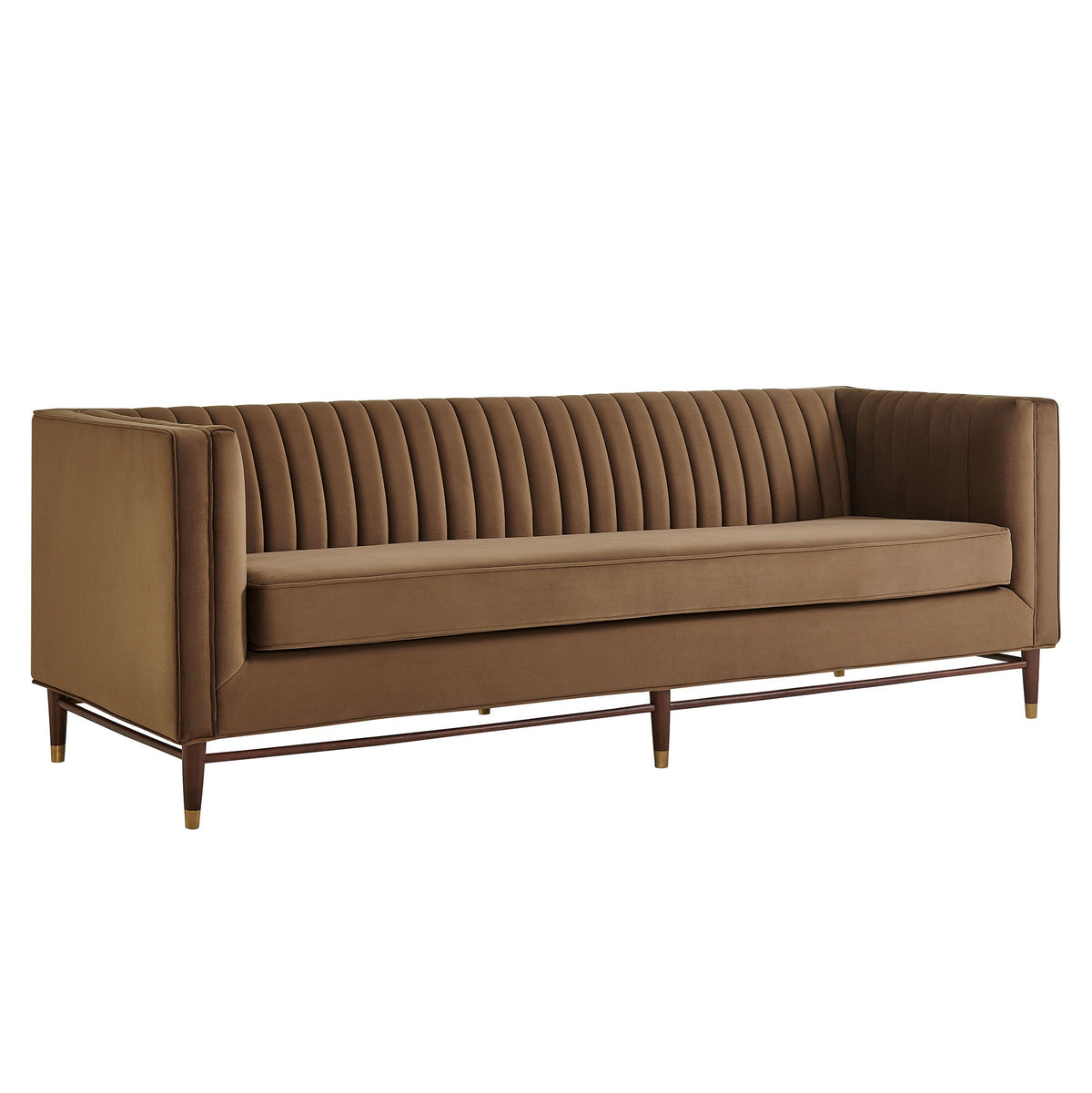 Devote Carob 93 Inch Performance Velvet Channel Tufted Sofa