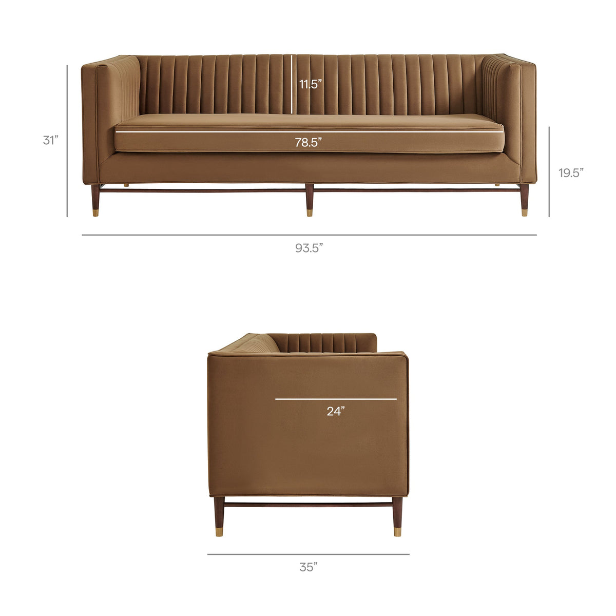 Devote Carob 93 Inch Performance Velvet Channel Tufted Sofa