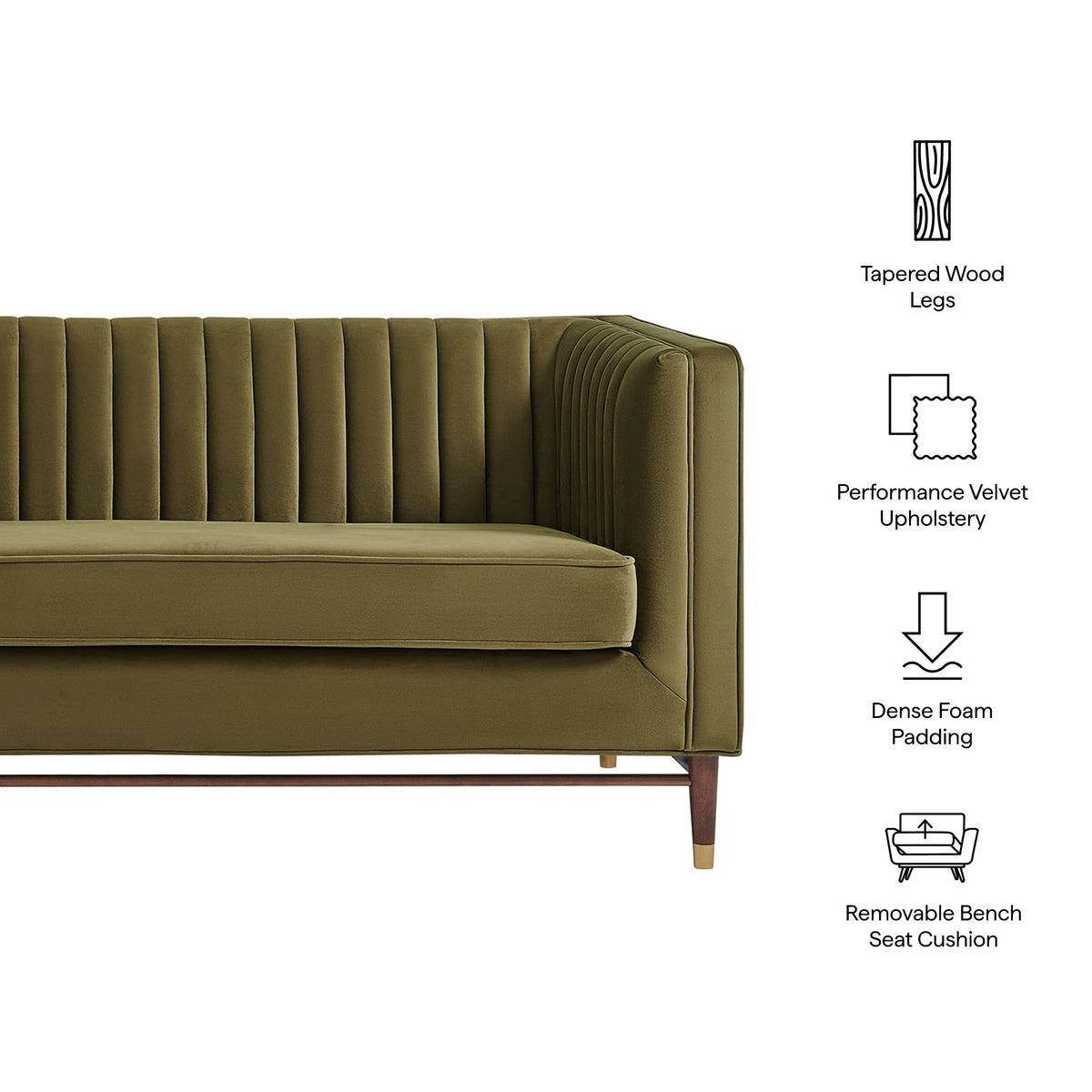 Devote Cypress 93 Inch Performance Velvet Channel Tufted Sofa