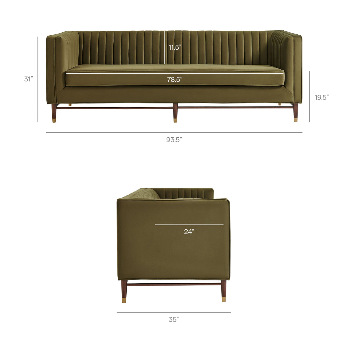 Devote Cypress 93 Inch Performance Velvet Channel Tufted Sofa