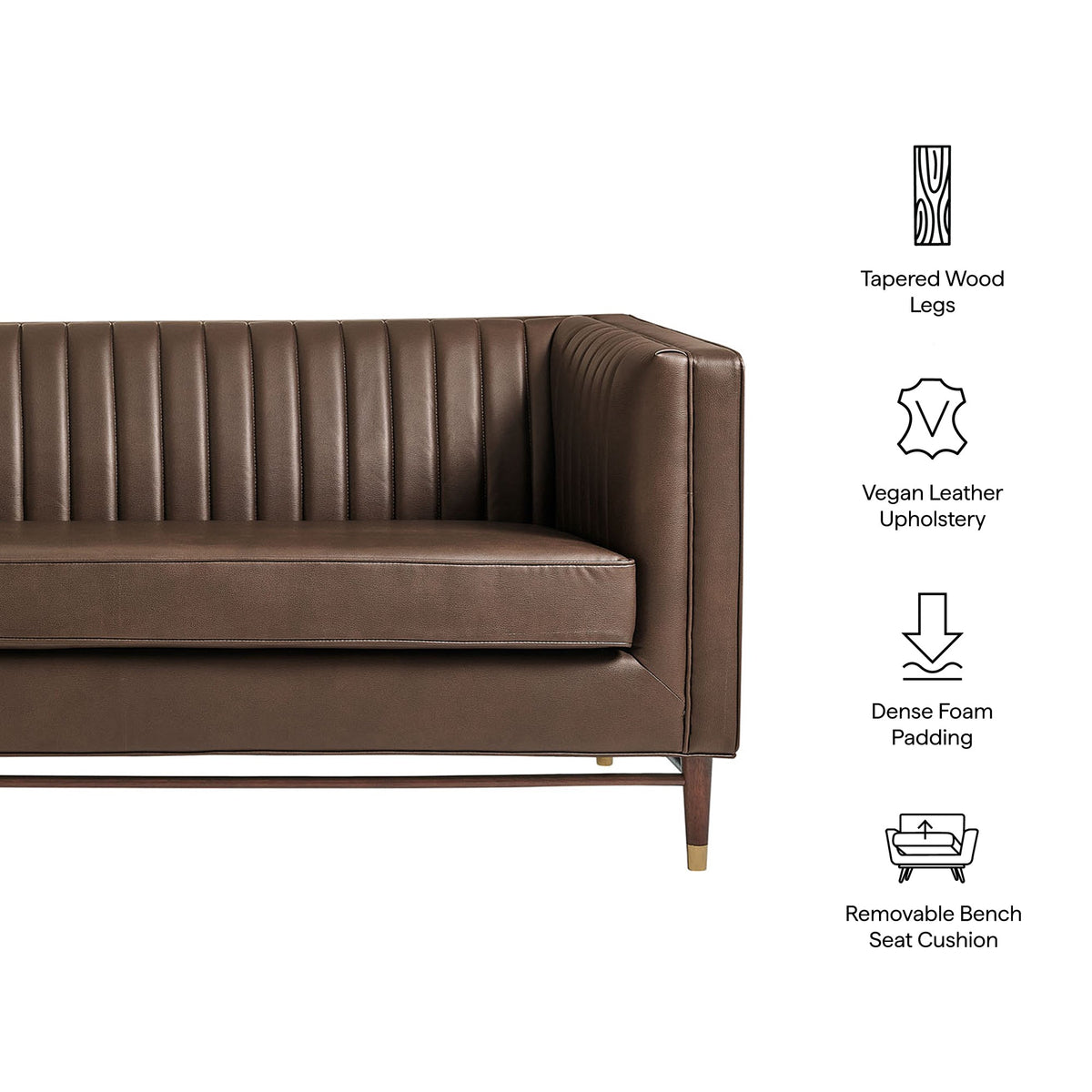 Devote Espresso 93 Inch Vegan Leather Channel Tufted Sofa