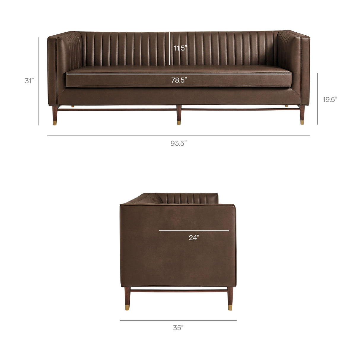 Devote Espresso 93 Inch Vegan Leather Channel Tufted Sofa