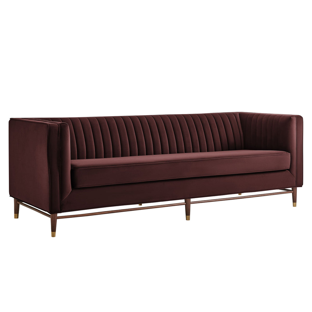 Devote Mulberry 93 Inch Performance Velvet Channel Tufted Sofa