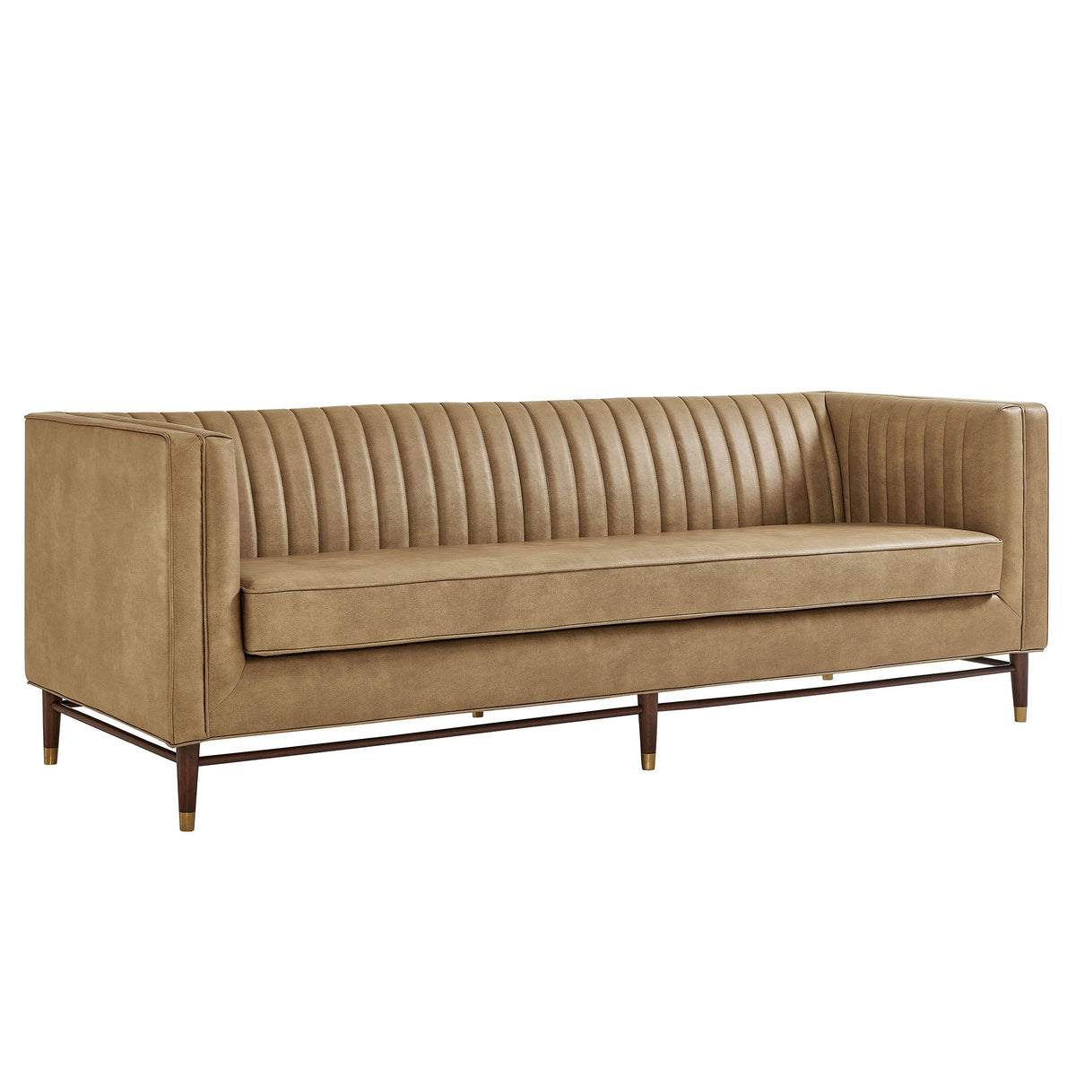 Devote Toast 93 Inch Vegan Leather Channel Tufted Sofa