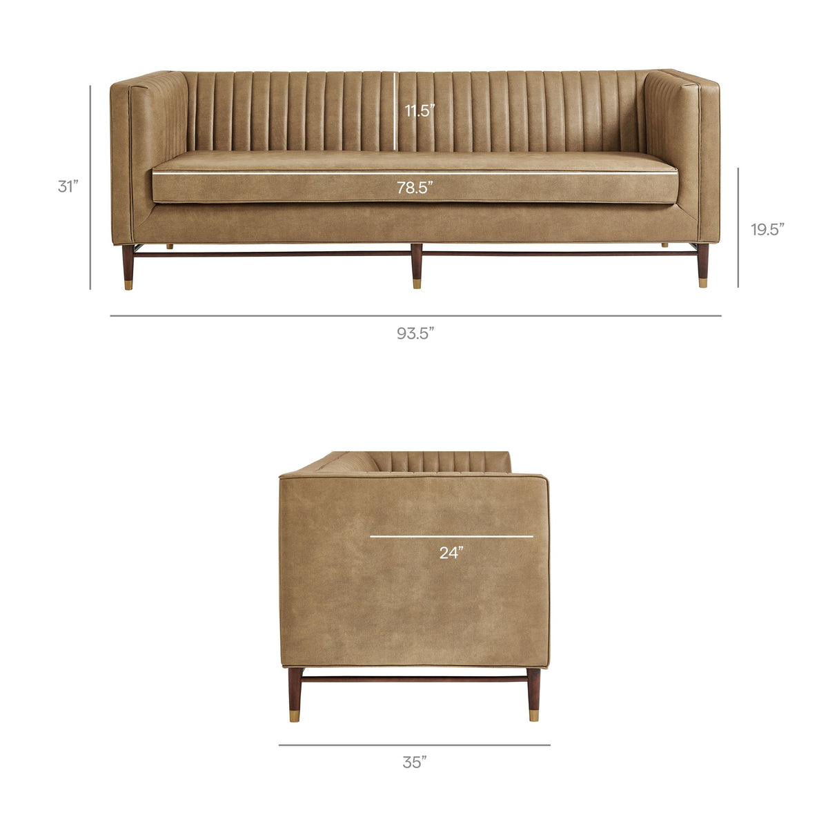 Devote Toast 93 Inch Vegan Leather Channel Tufted Sofa
