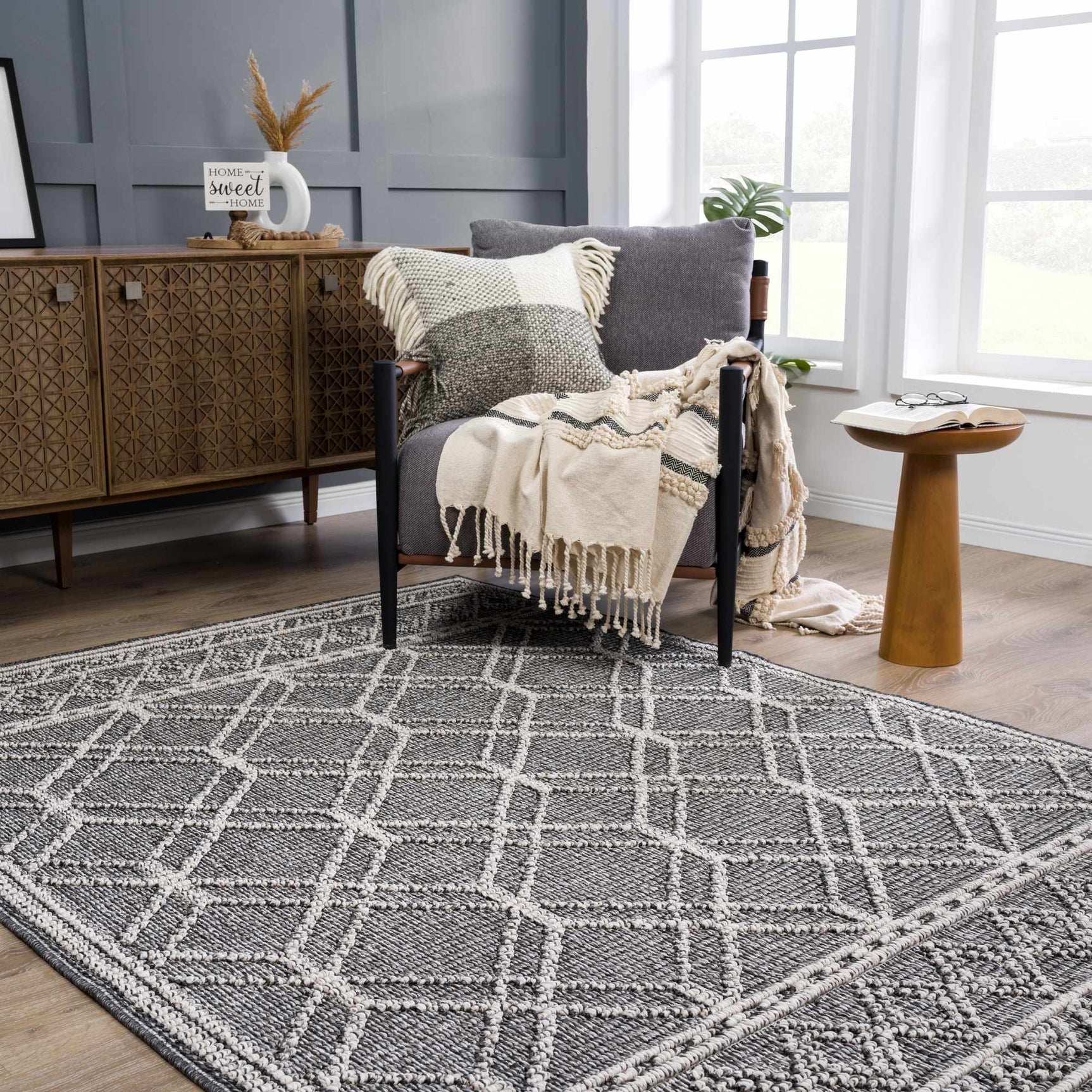 Diah Black & Bone Outdoor Area Rug - Clearance - Ornate Home