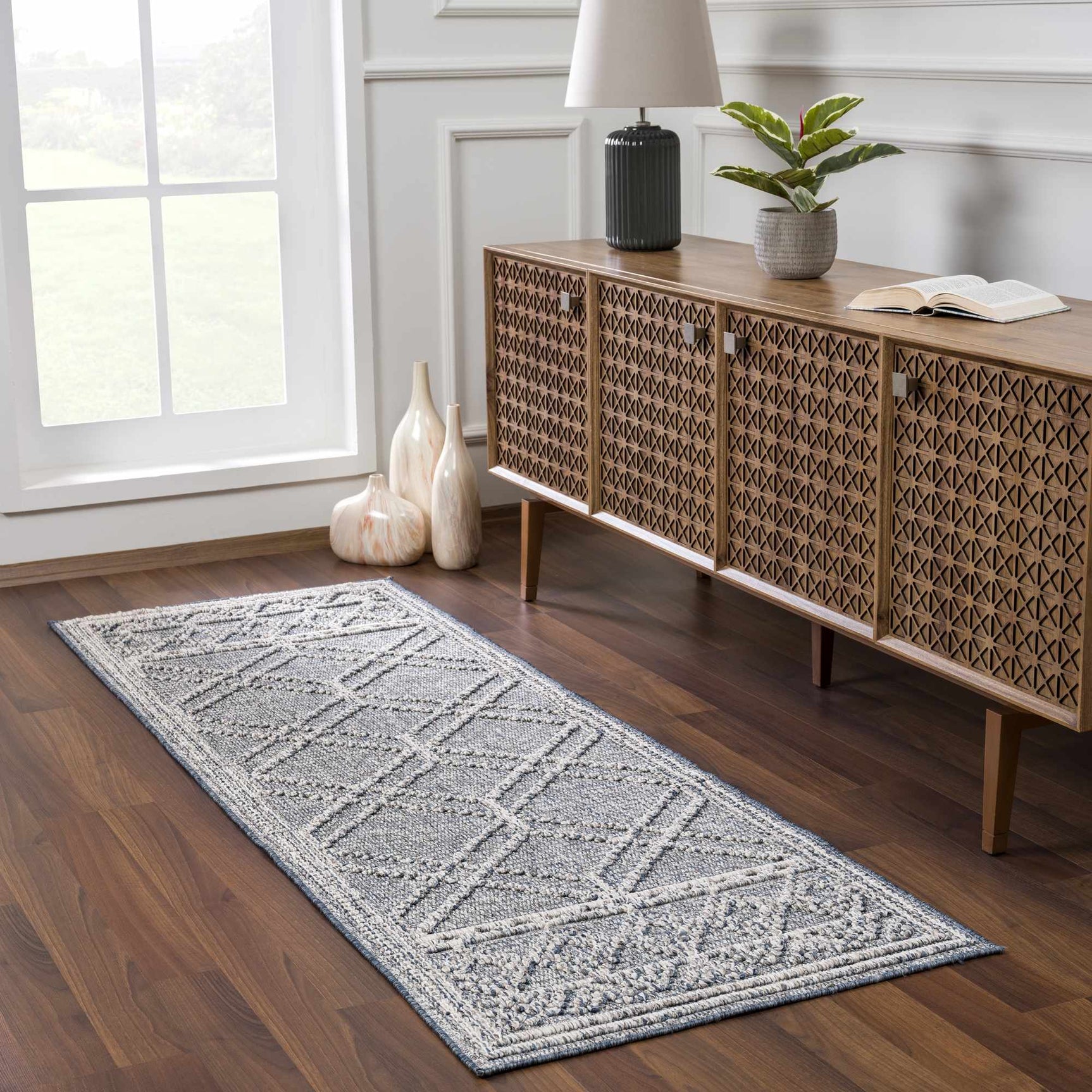 Diah Gray Blue & Bone Outdoor Area Rug - Clearance - Ornate Home