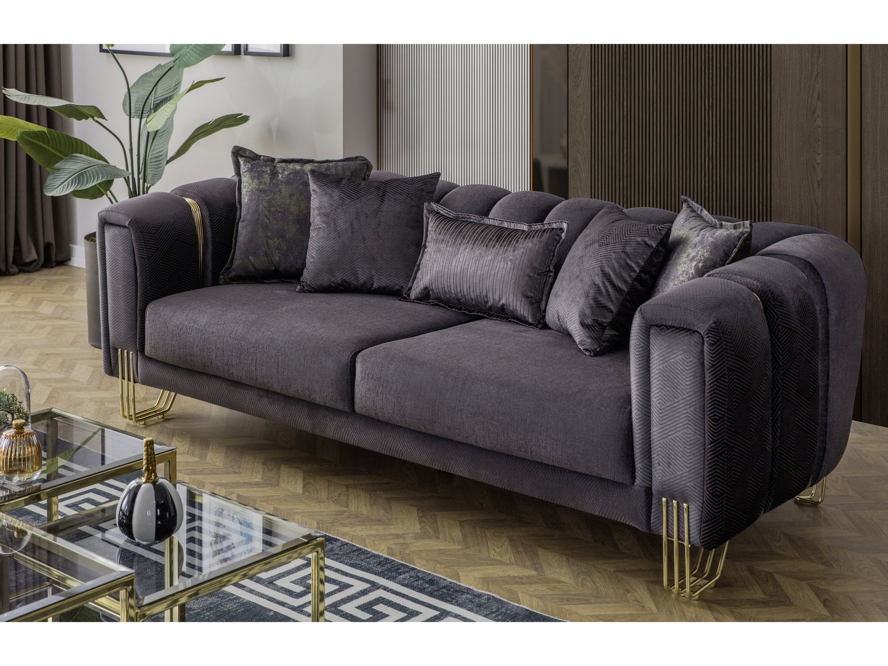 Diamond Anthracite 2-Piece Living Room Set - Ornate Home