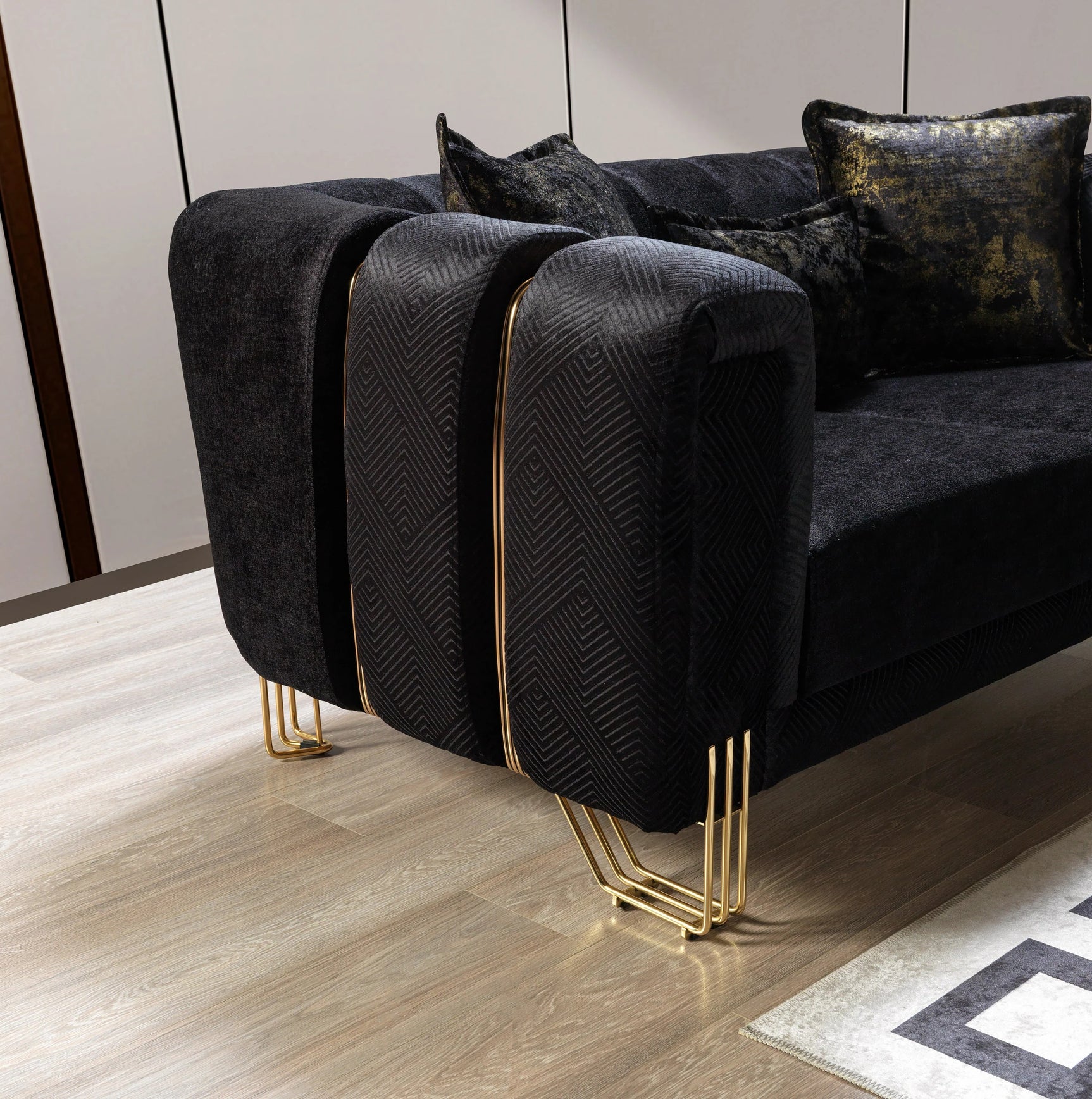Diamond Black 3-Piece Living Room Set - Ornate Home