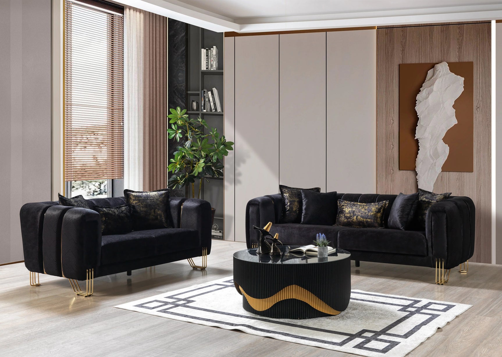 Diamond Black 3-Piece Living Room Set - Ornate Home