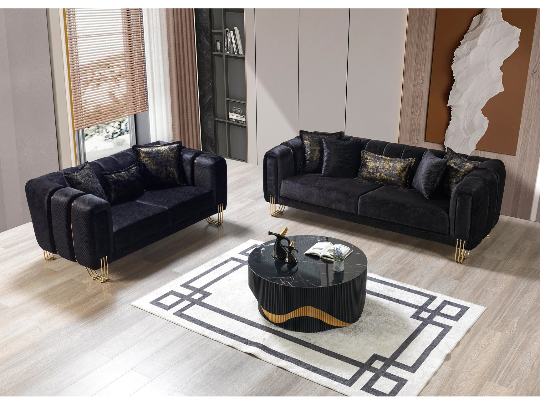 Diamond Black 3-Piece Living Room Set - Ornate Home