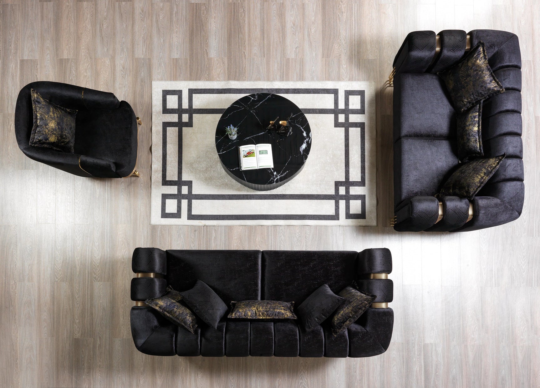 Diamond Black 3-Piece Living Room Set - Ornate Home