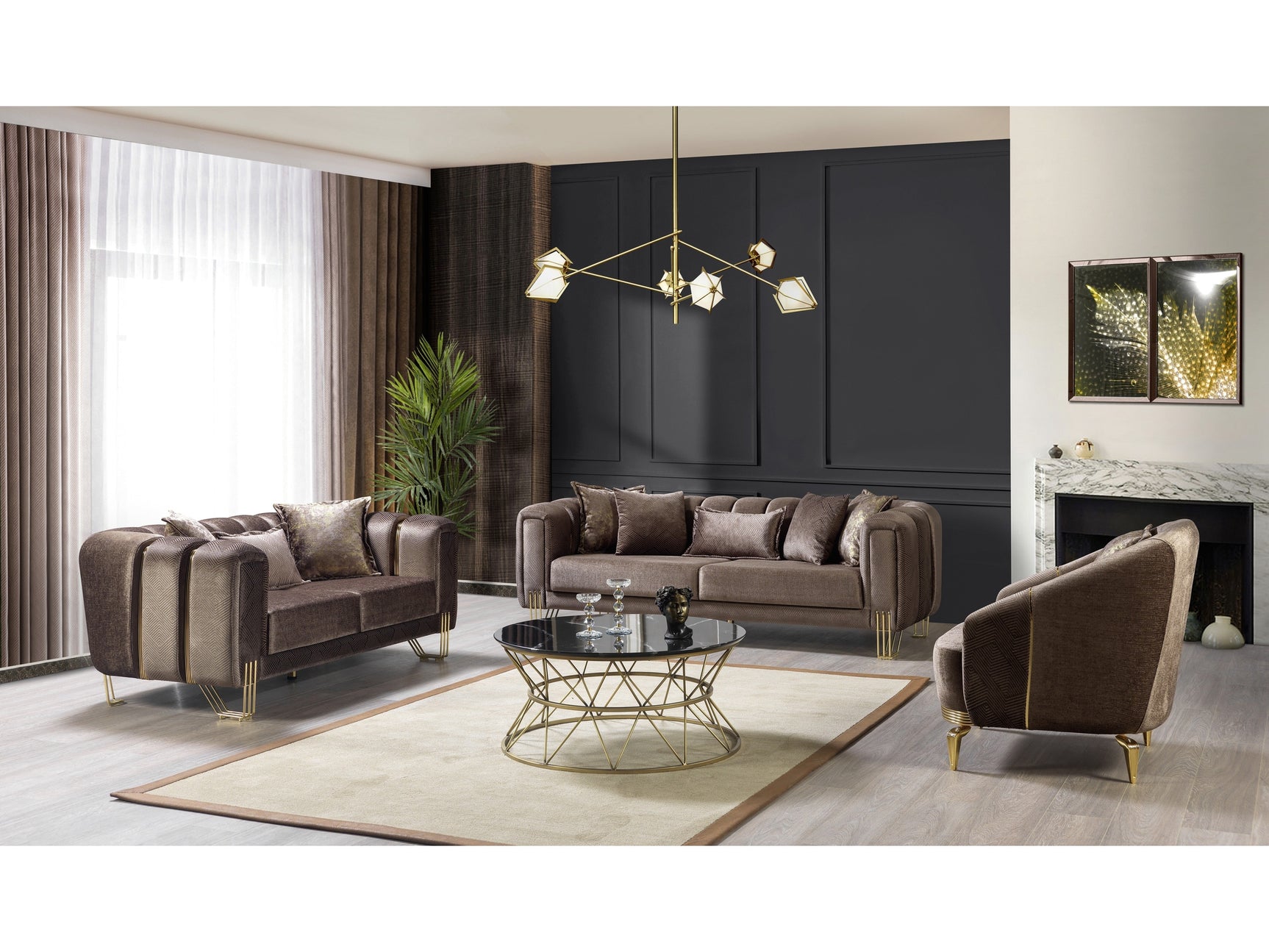 Diamond Brown 3-Piece Living Room Set - Ornate Home