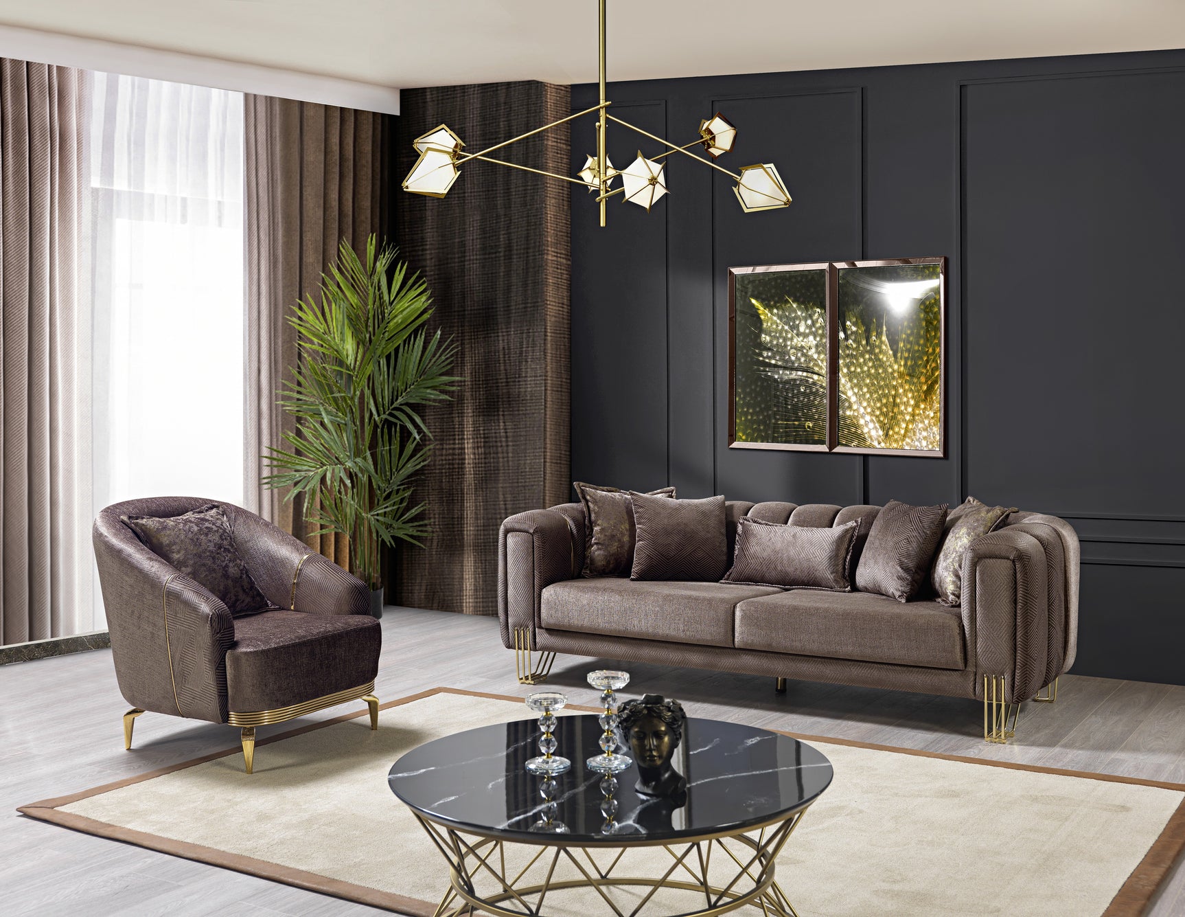 Diamond Brown 3-Piece Living Room Set - Ornate Home