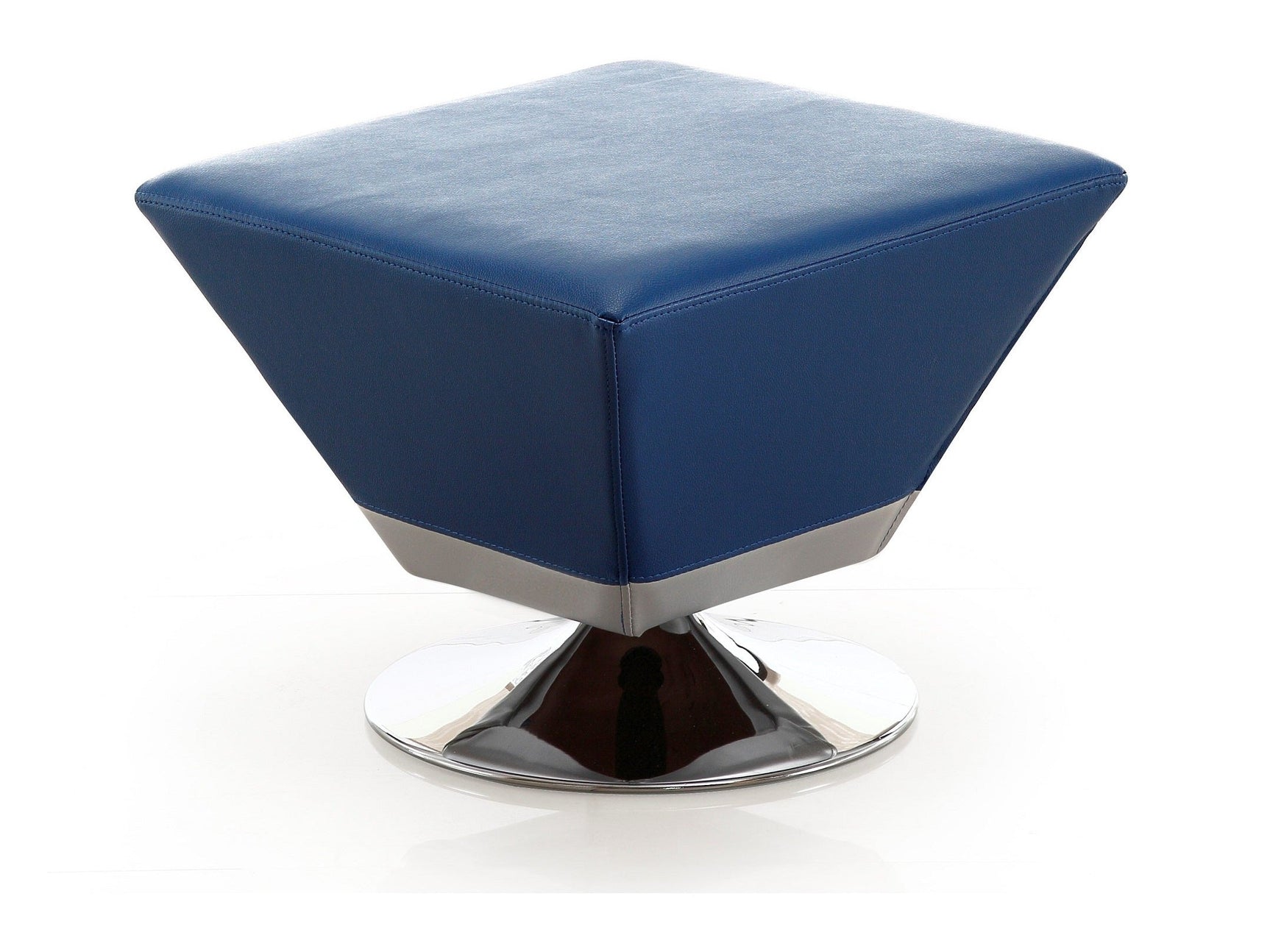Diamond Swivel Ottoman in Blue and Polished Chrome - Ornate Home