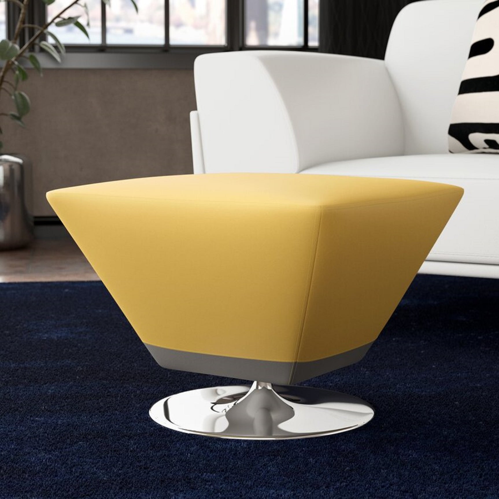 Diamond Swivel Ottoman in Yellow and Polished Chrome - Ornate Home