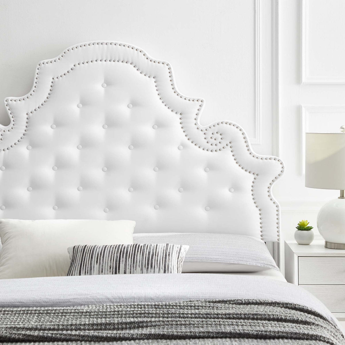 Diana White Tufted Performance Velvet Twin Headboard - Ornate Home