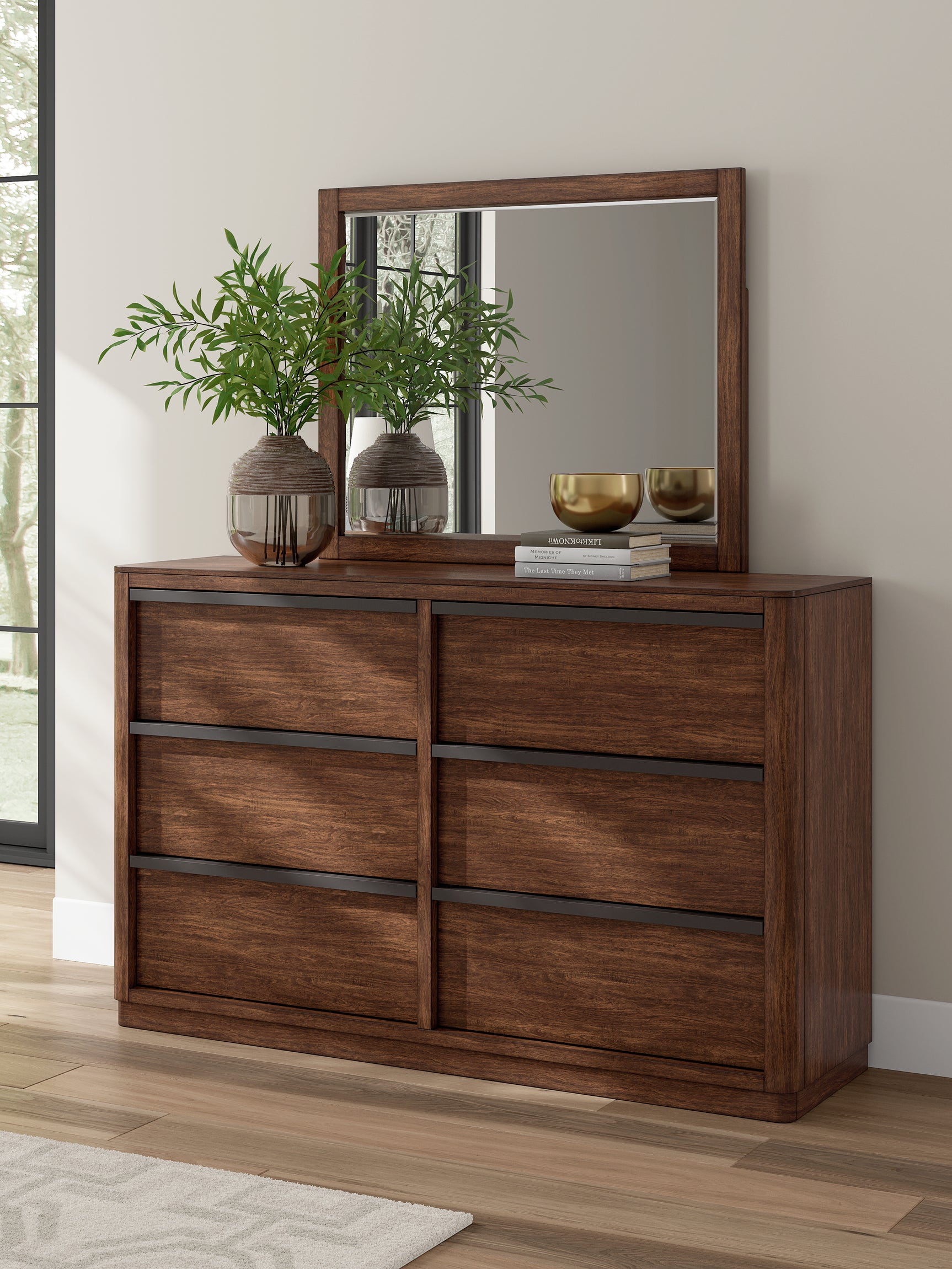 Dilenno Dark Brown Queen Canopy Bed, Dresser and Mirror (Online Special Price) - Ornate Home