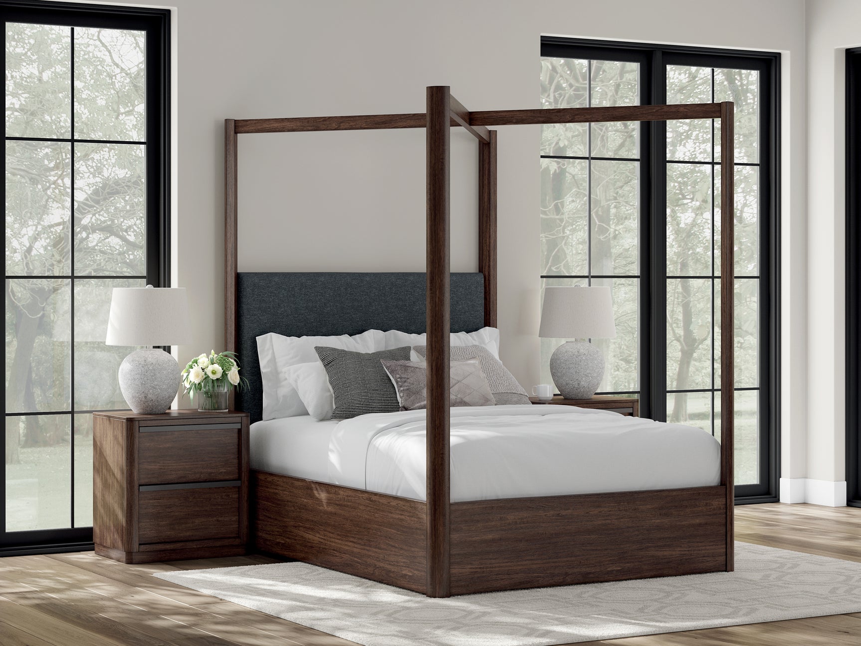 Dilenno Dark Brown Queen Canopy Bed, Dresser and Mirror (Online Special Price) - Ornate Home