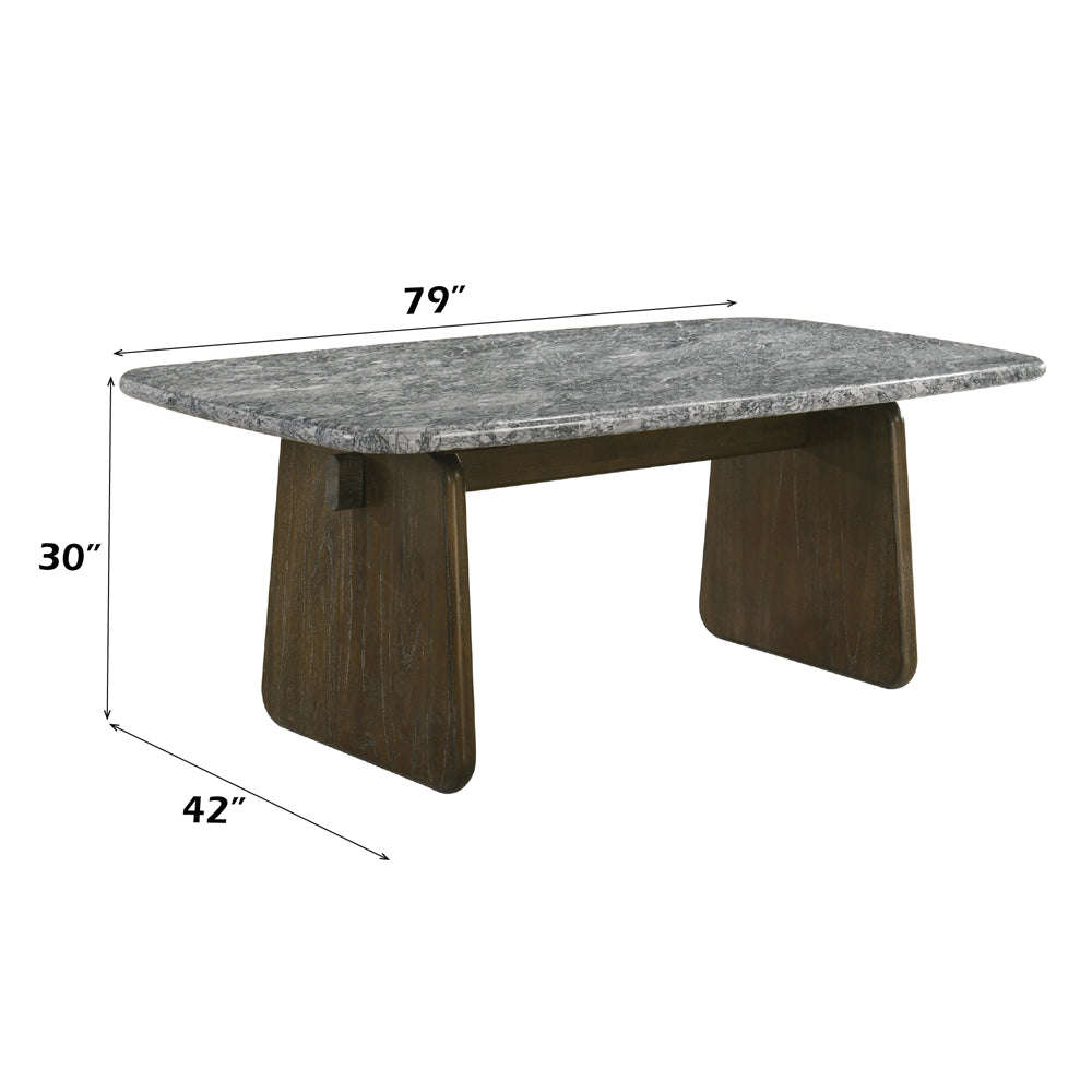 Dillon Natural Marble Top/Walnut Dining Table - Ornate Home