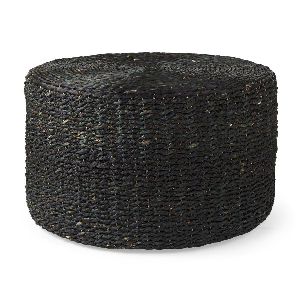 Dina Black Cornhusk and Water Hyacinth Round Coffee Table Pouf - Ornate Home