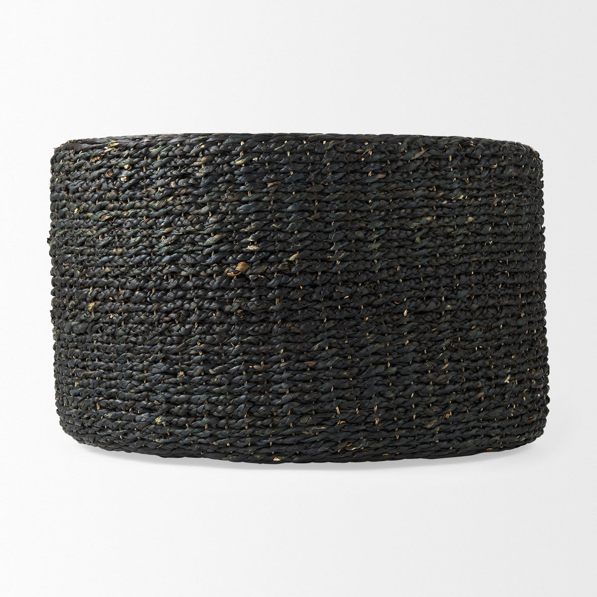 Dina Black Cornhusk and Water Hyacinth Round Coffee Table Pouf - Ornate Home