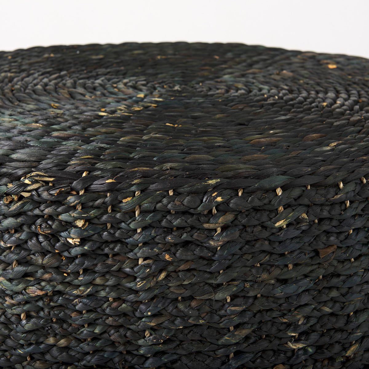 Dina Black Cornhusk and Water Hyacinth Round Coffee Table Pouf - Ornate Home