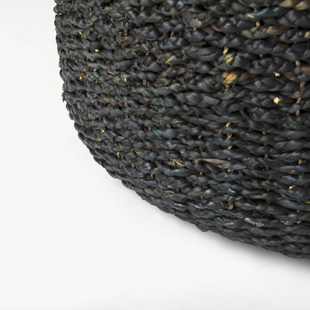 Dina Black Cornhusk and Water Hyacinth Round Coffee Table Pouf - Ornate Home
