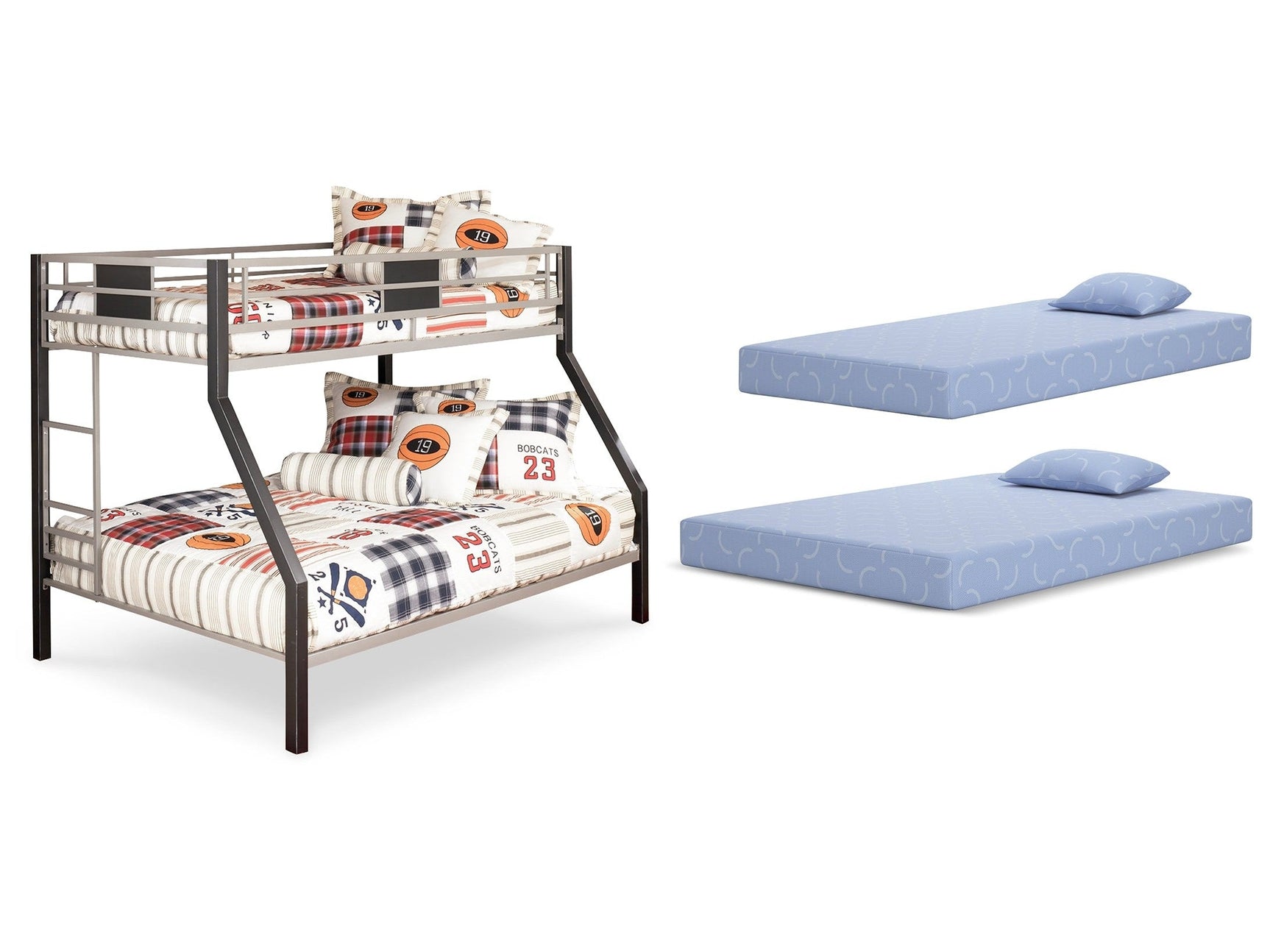 Dinsmore Black/Gray Twin over Full Bunk Bed w/Mattresses (Online Special Price) - Ornate Home