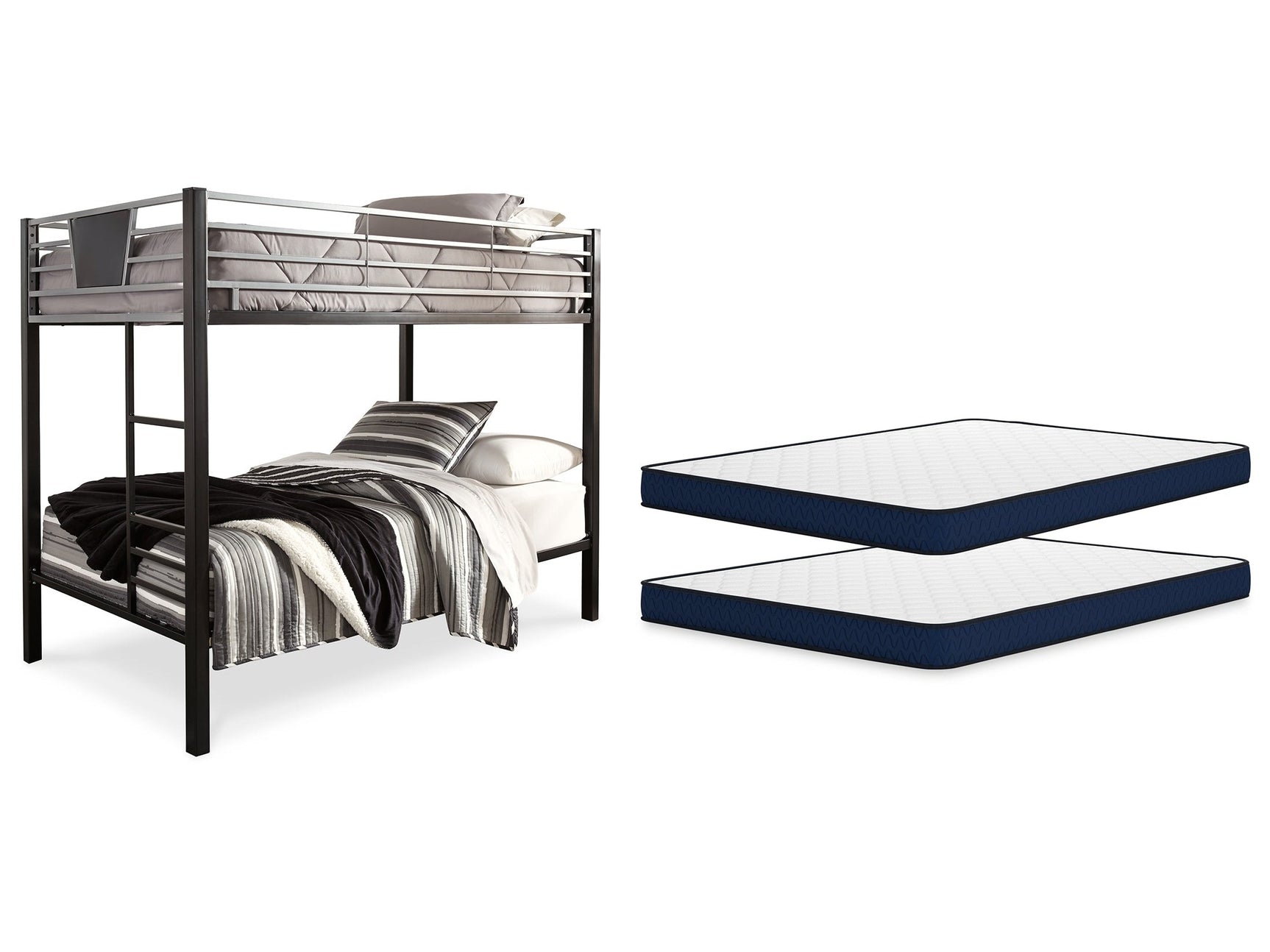 Dinsmore Black/Gray Twin over Twin Bunk Bed & 2 Mattresses - Ornate Home