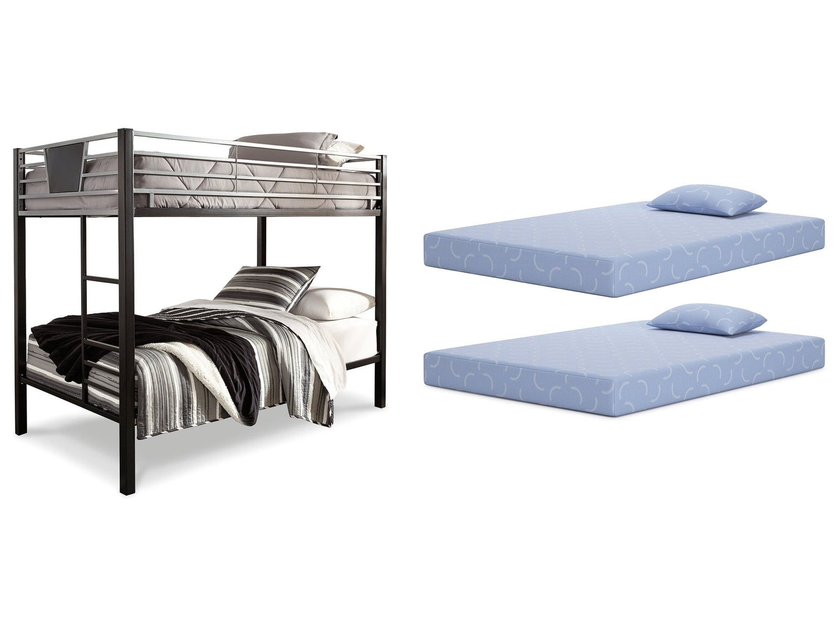 Dinsmore Black/Gray Twin over Twin Bunk Bed w/Mattresses (Online Special Price) - Ornate Home