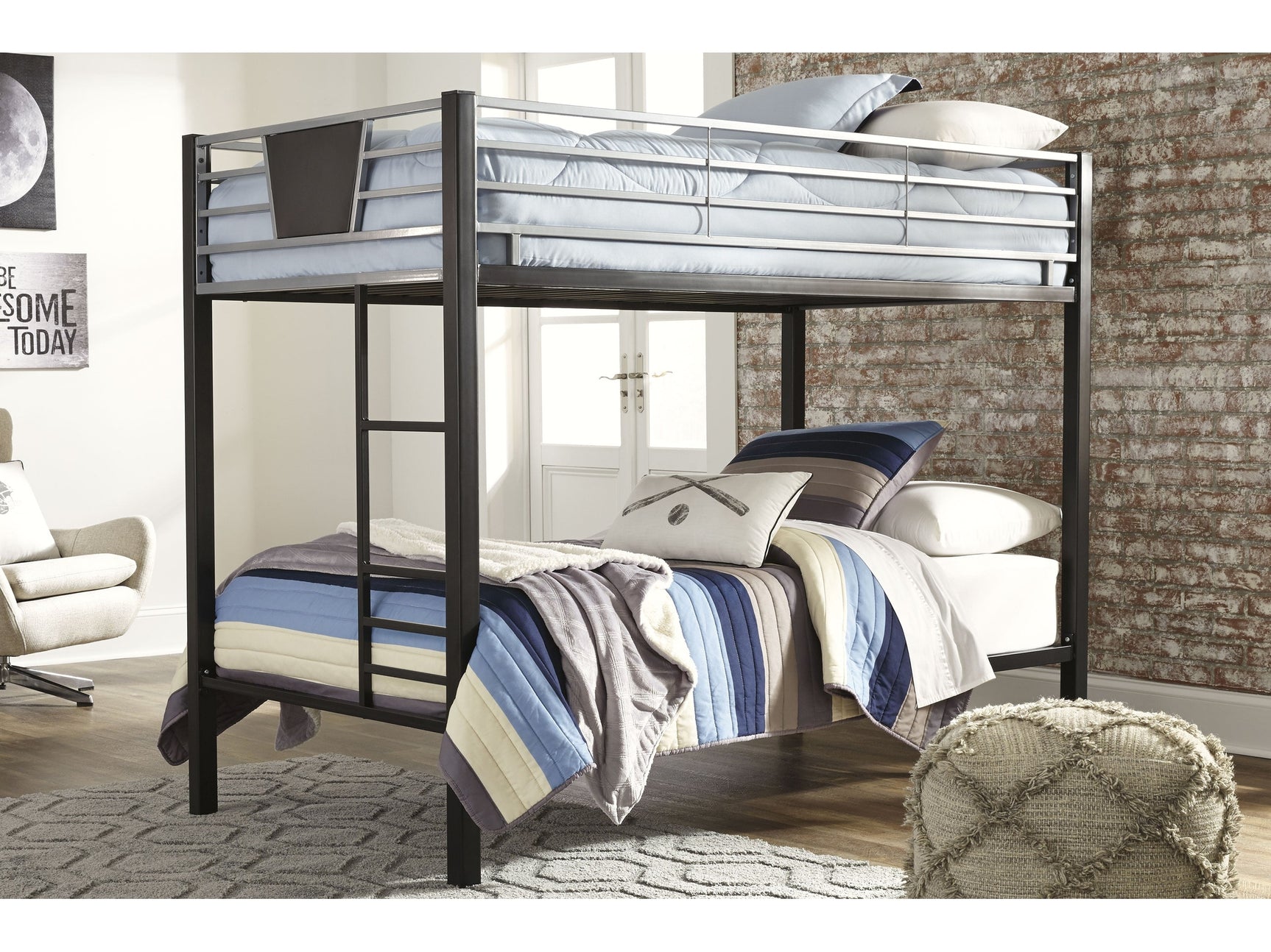 Dinsmore Black/Gray Twin over Twin Bunk Bedroom Set with 2 Mattresses (Online Special Price) - Ornate Home