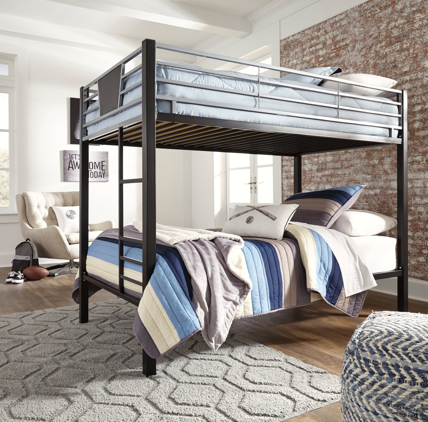 Dinsmore Black/Gray Twin over Twin Bunk Bedroom Set with 2 Mattresses (Online Special Price) - Ornate Home