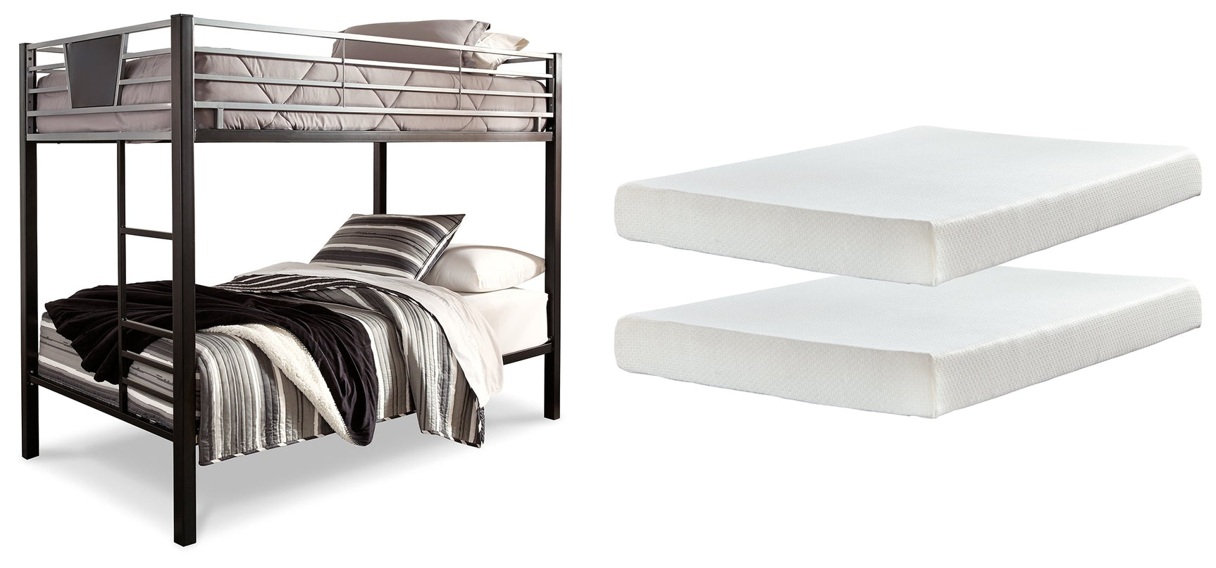 Dinsmore Black/Gray Twin over Twin Bunk Bedroom Set with 2 Mattresses (Online Special Price) - Ornate Home