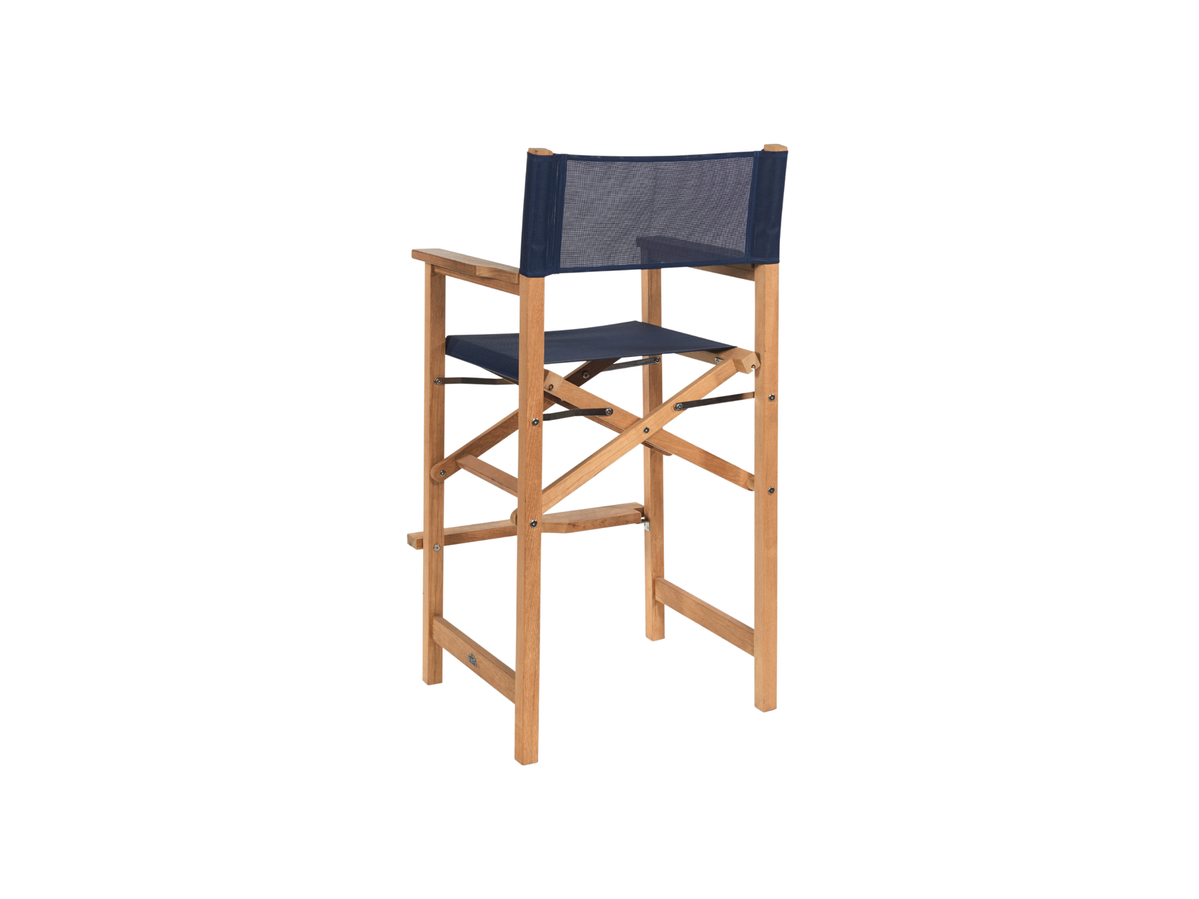 Director 3-Piece Square Teak Blue Outdoor Bar Height Dining Set with Folding Armchairs - Ornate Home