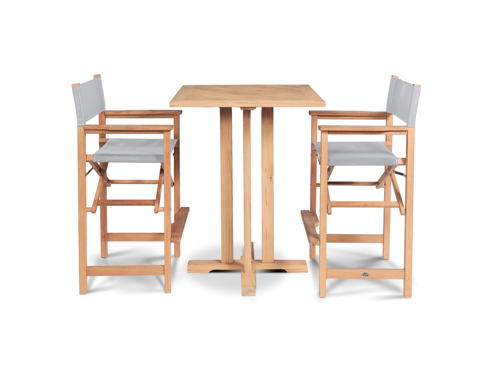 Director 3-Piece Square Teak White Outdoor Bar Height Dining Set with Folding Armchairs - Ornate Home