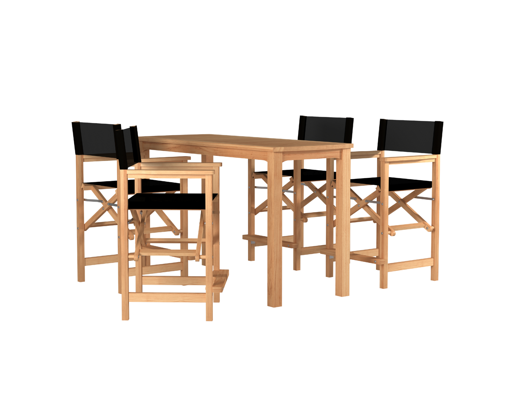 Director 5-Piece Rectangular Teak Black Outdoor Counter Height Dining Set with Folding Armchairs - Ornate Home