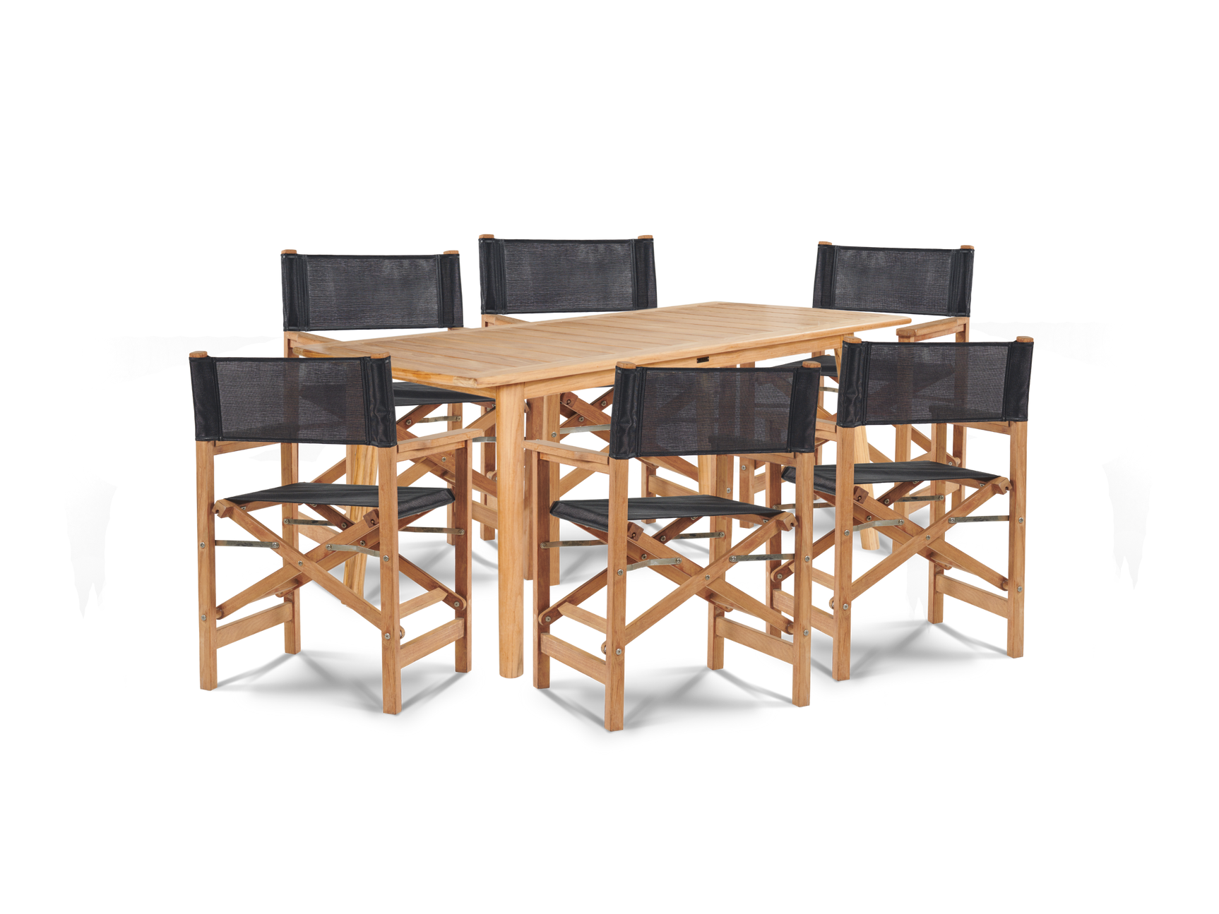 Director 7-Piece Teak Black Outdoor Family Dining Set with Folding Armchairs - Ornate Home