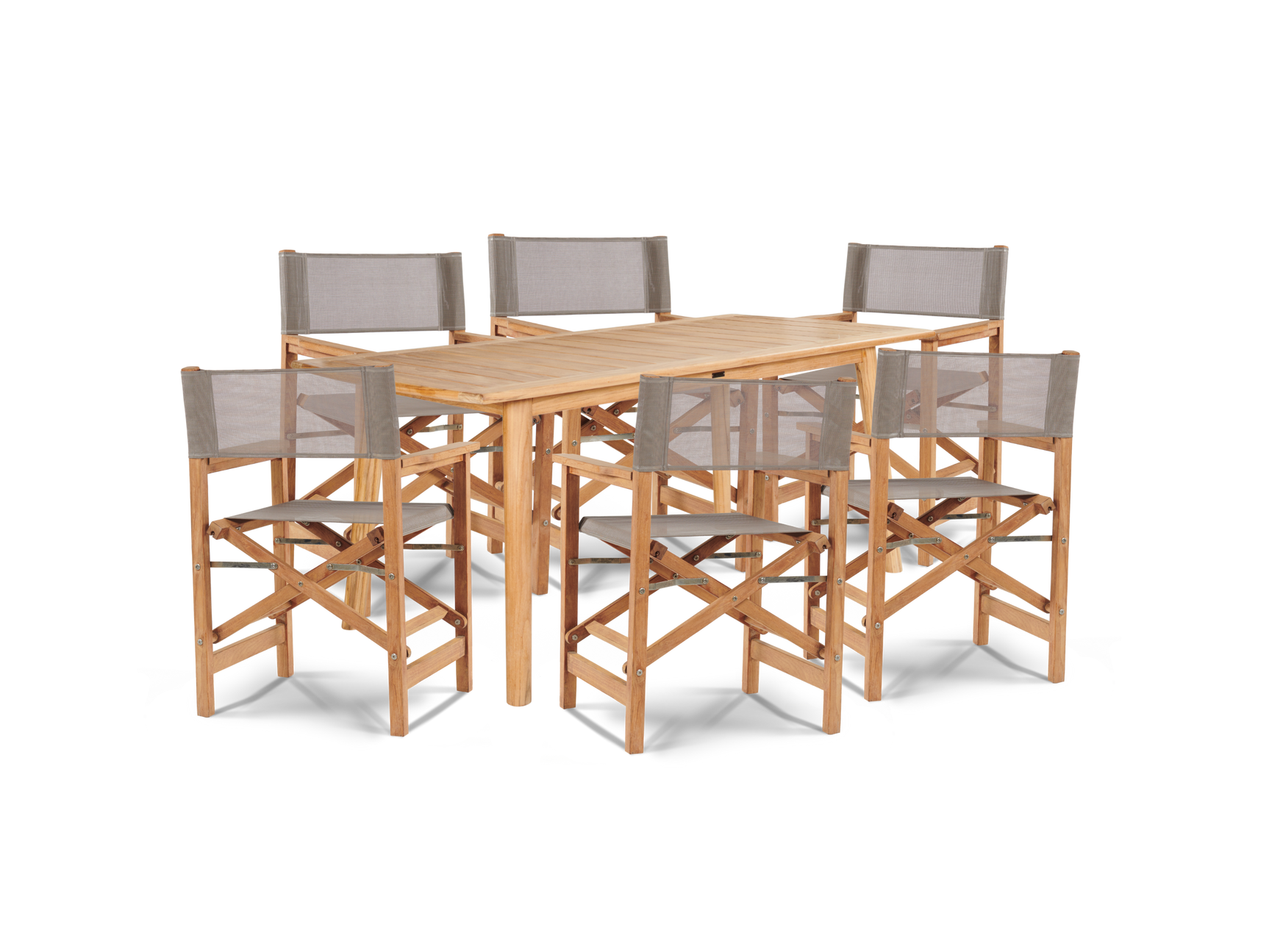 Director 7-Piece Teak Taupe Outdoor Family Dining Set with Folding Armchairs - Ornate Home